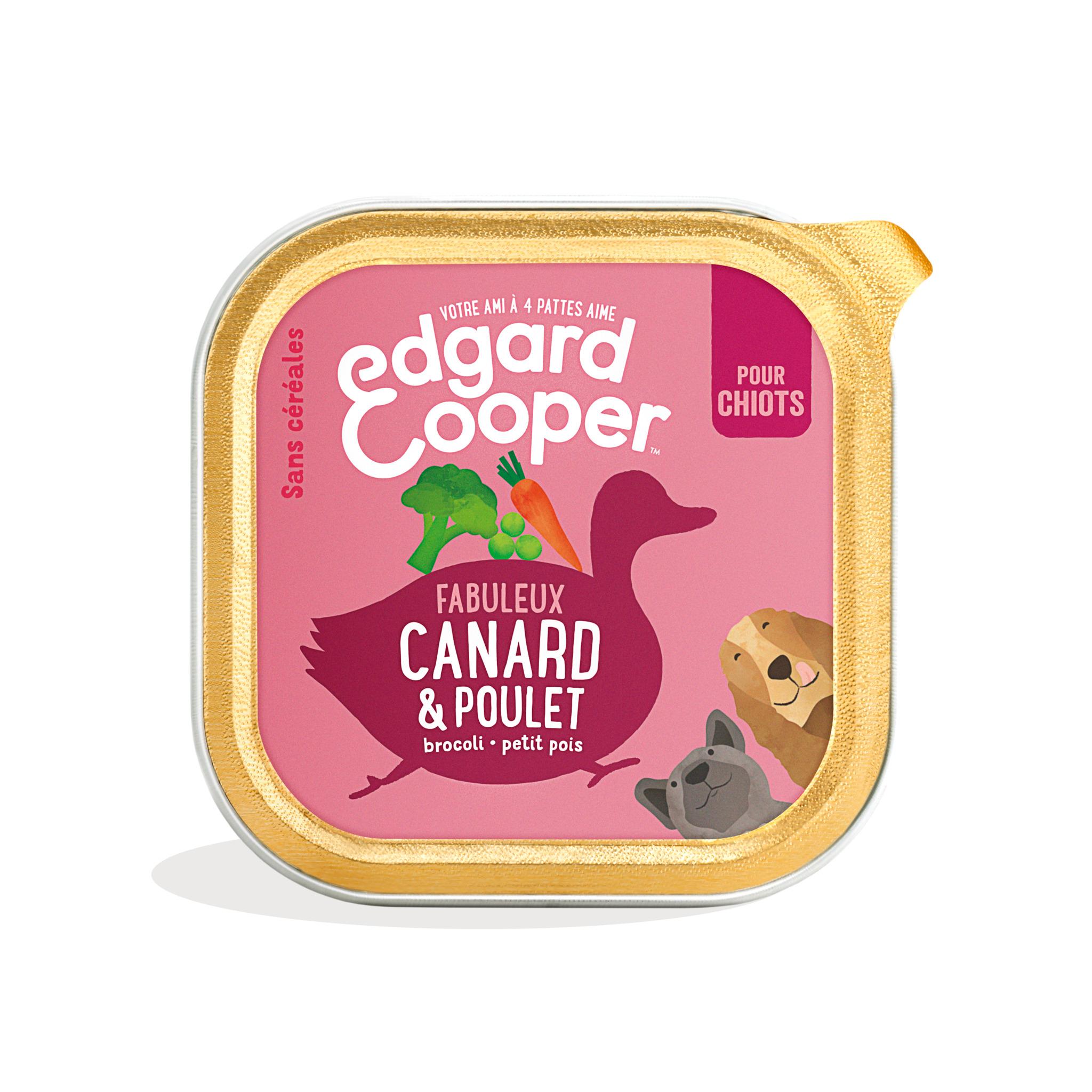 EDGAR & COOPER Barquette de pâté au canard poulet brocoli et petit pois pour chiots 100g