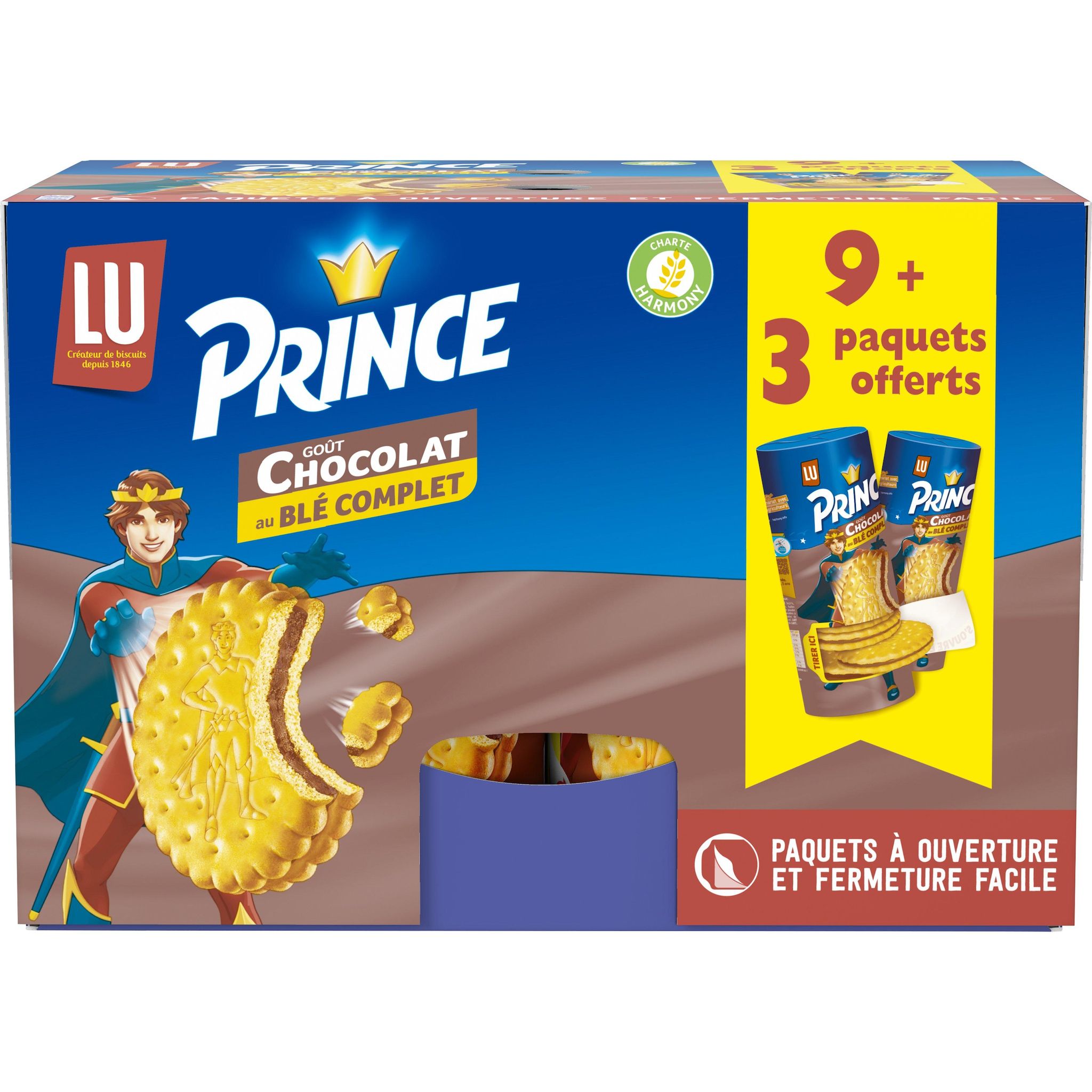 PRINCE Biscuits fourrés goût chocolat au blé complet 9+3 paquets offerts 12x300g