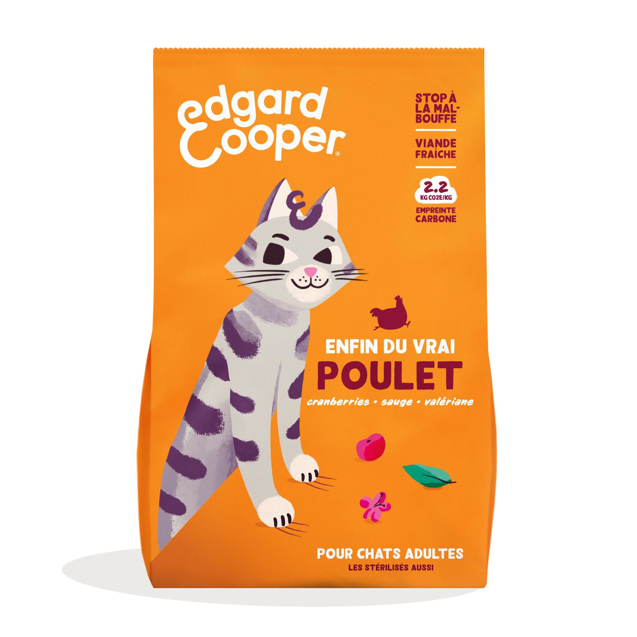 EDGAR & COOPER Croquettes de poulet cranberries sauge et valériane pour chats adultes 750g