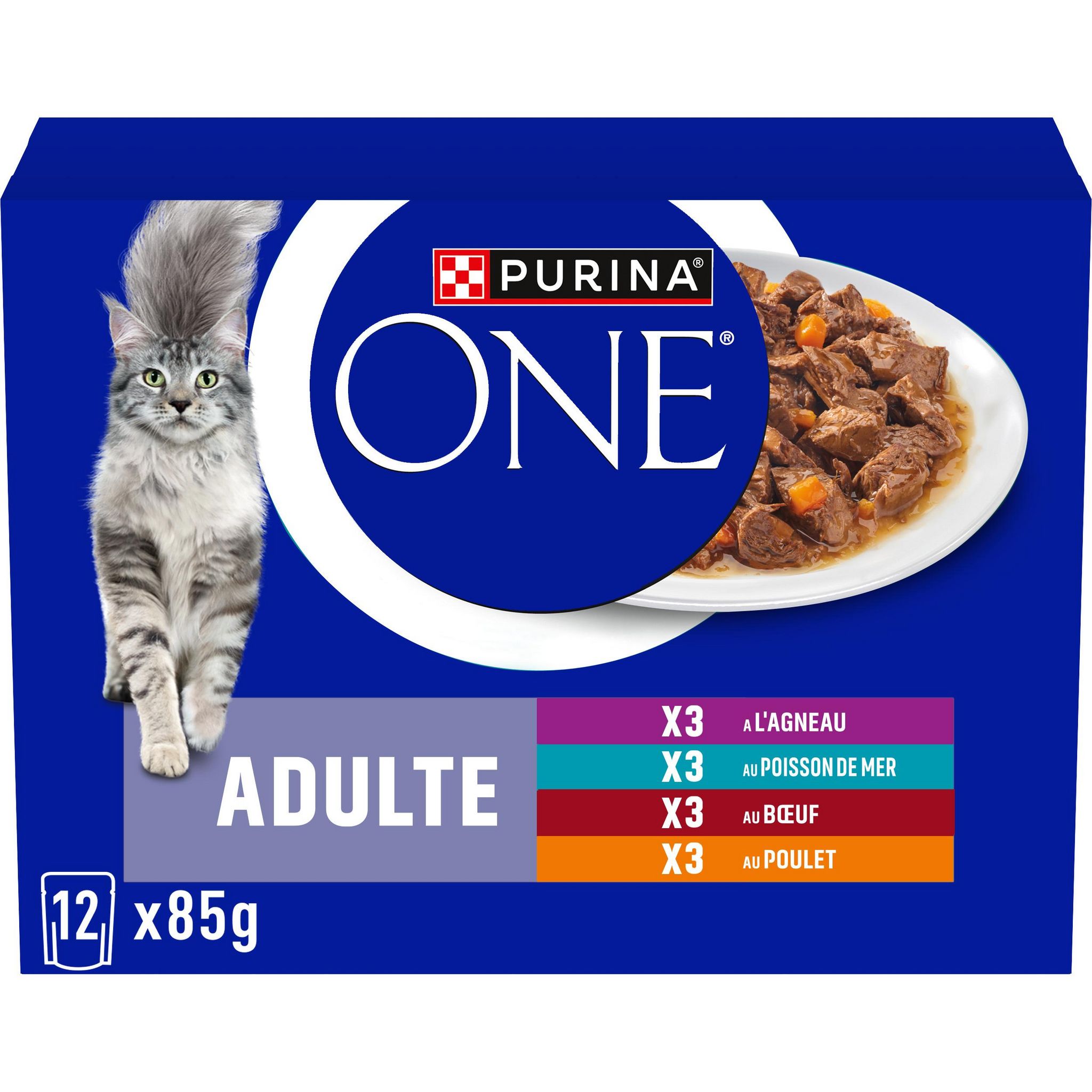Voir la diapositive 2 : PURINA ONE Sachets repas pour chat adulte 8+4 sachets Offerts 12x85g