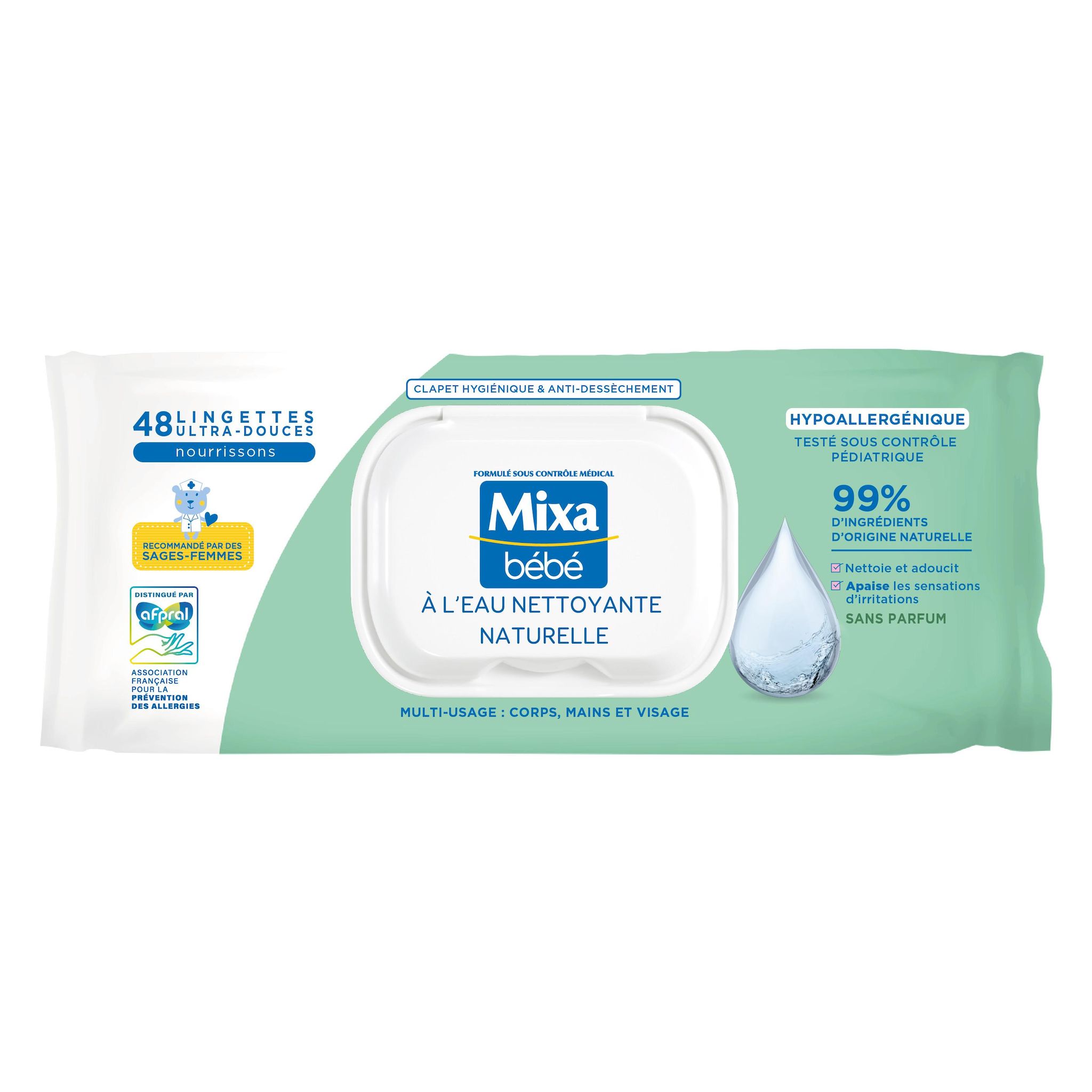 MIXA BEBE Lingettes nettoyante à l'eau naturelle x48
