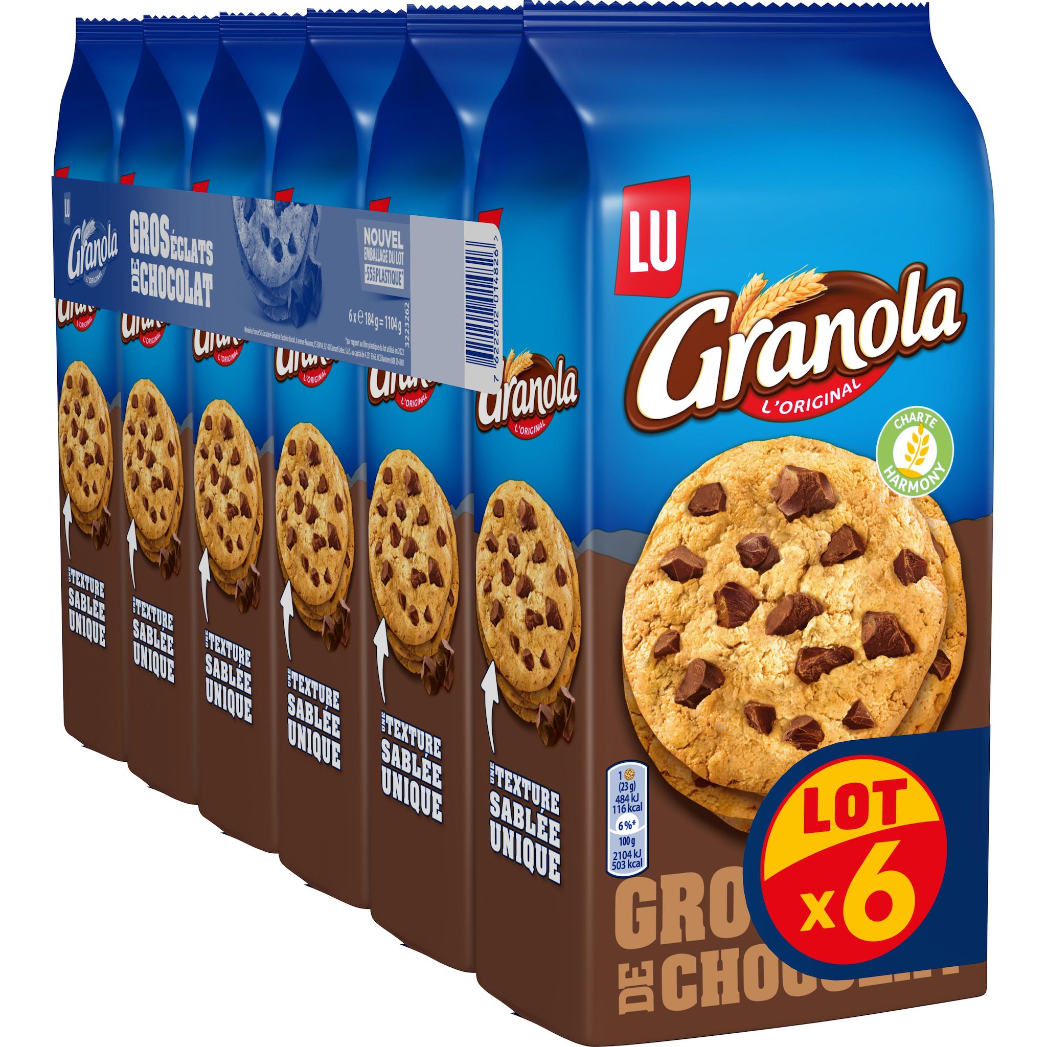 GRANOLA Cookies aux morceaux de chocolat lot de 6 6x184g