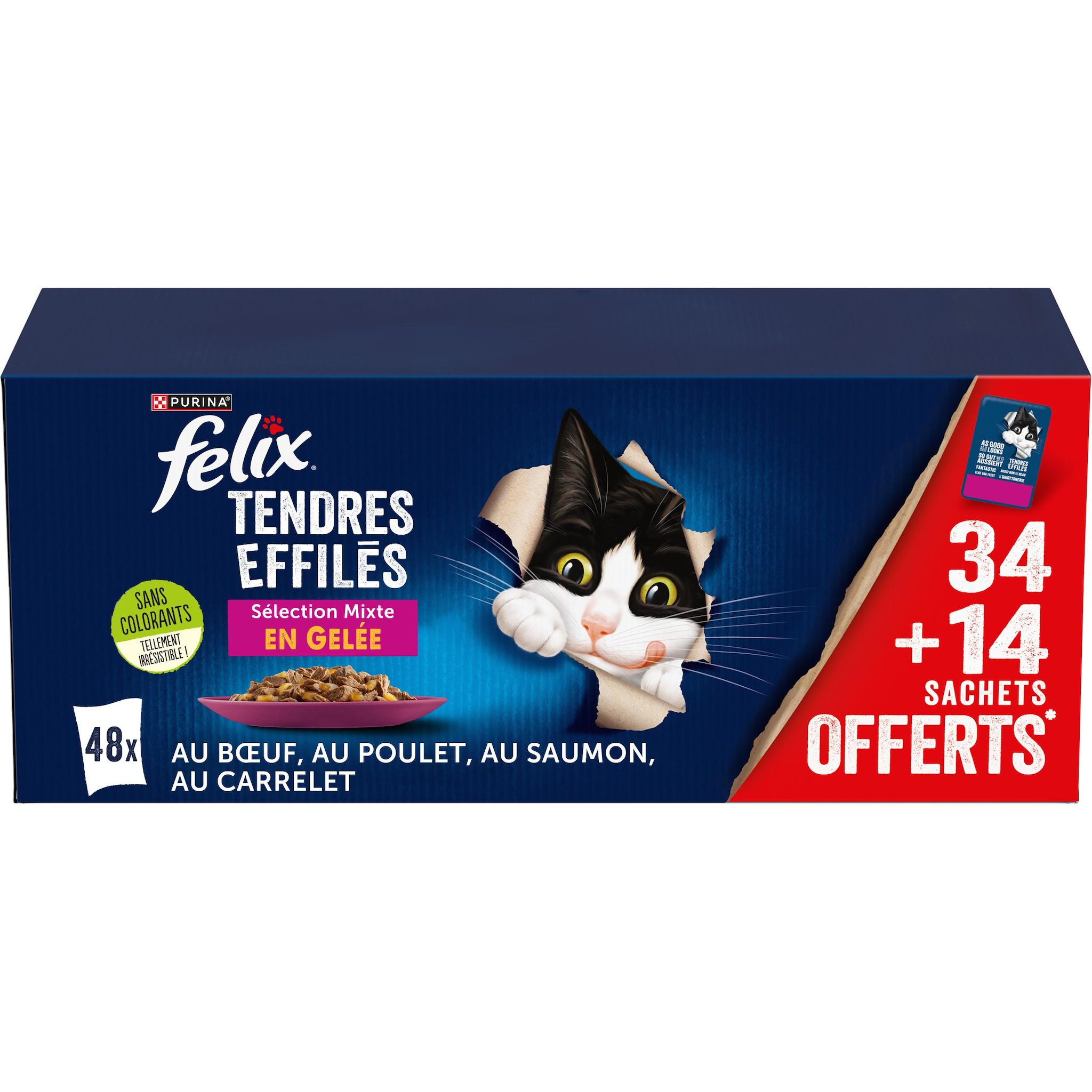 Voir la diapositive 2 : FELIX Tendres effilés Sachets repas pâtée Sélection mixte en gelée pour chat 48x85g