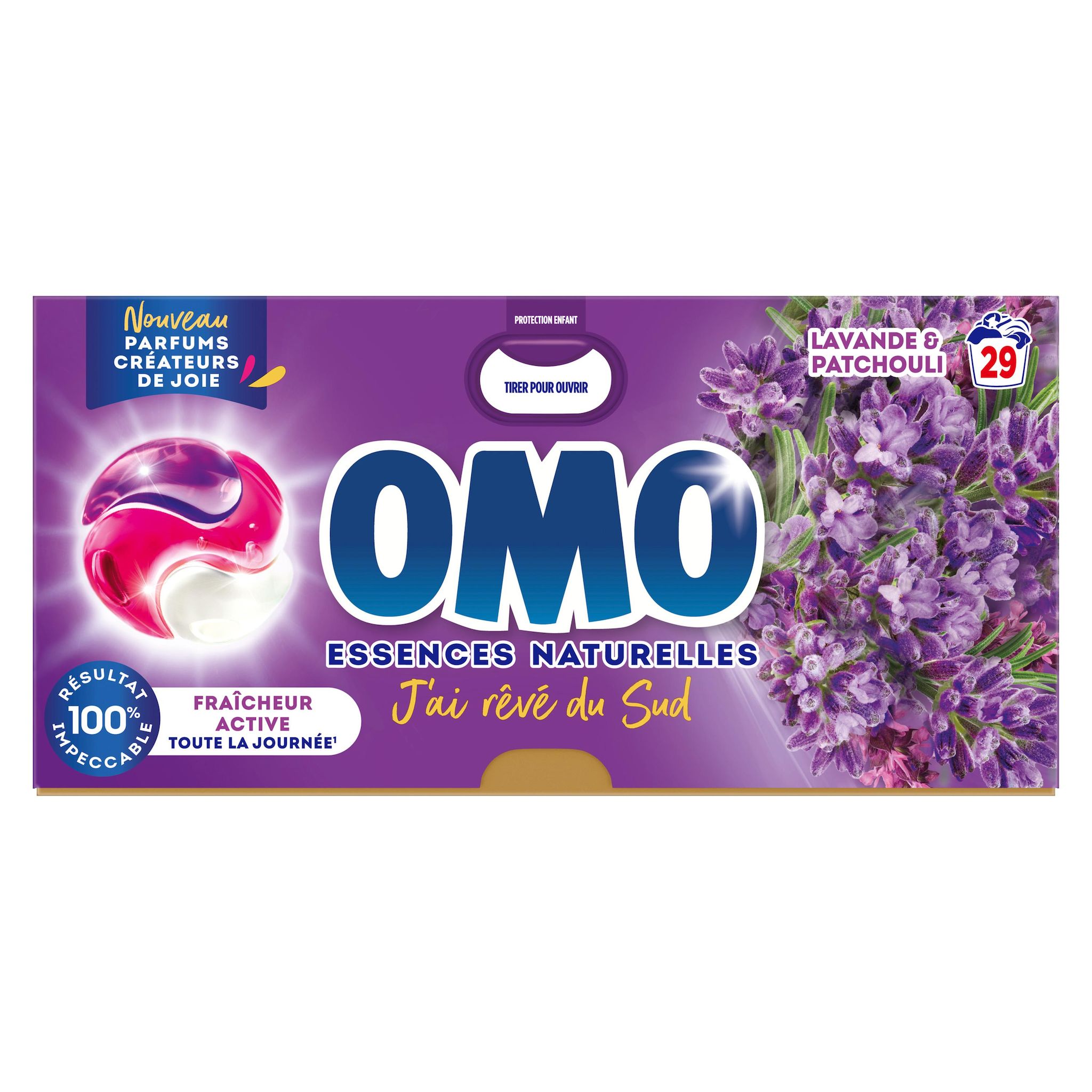 Voir la diapositive 2 : OMO Lessive capsules 3 en 1 Lavande & Patchouli 29 capsules