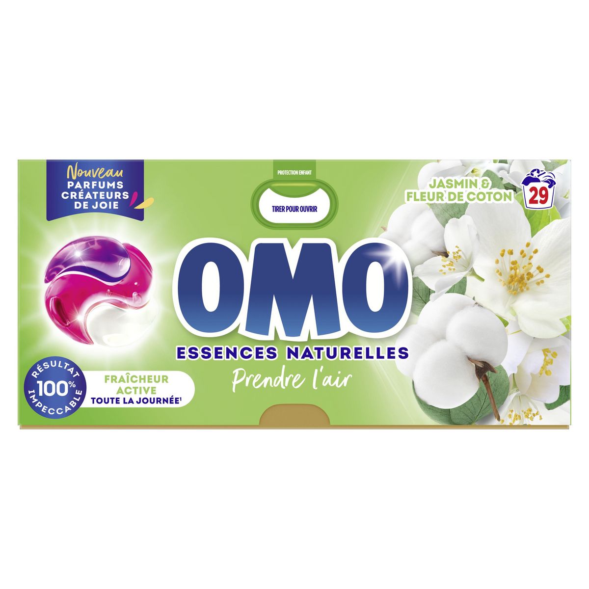 OMO Lessive capsules 3 en 1 Jasmin & Fleur de Coton 29 capsules