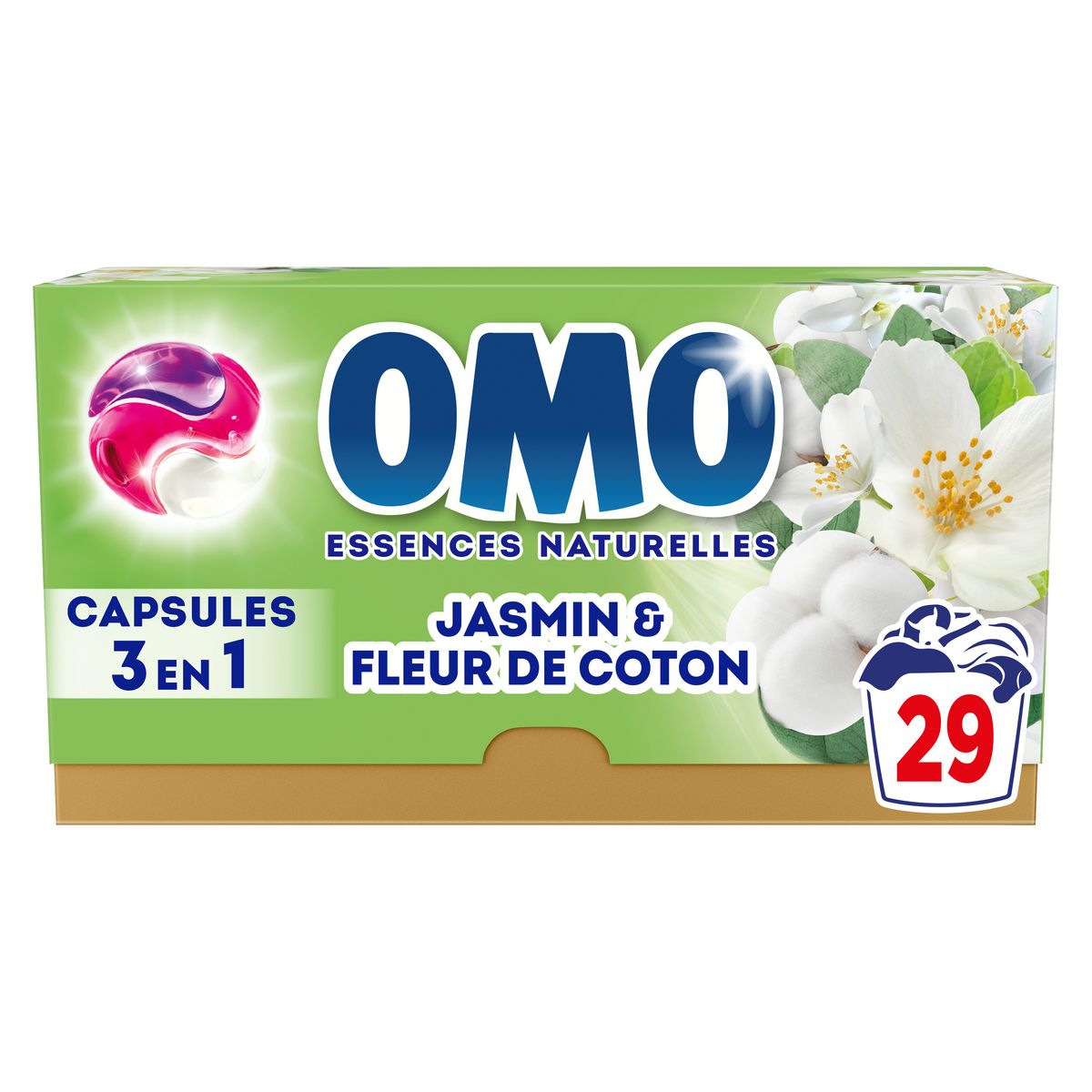 OMO Lessive capsules 3 en 1 Jasmin & Fleur de Coton 29 capsules