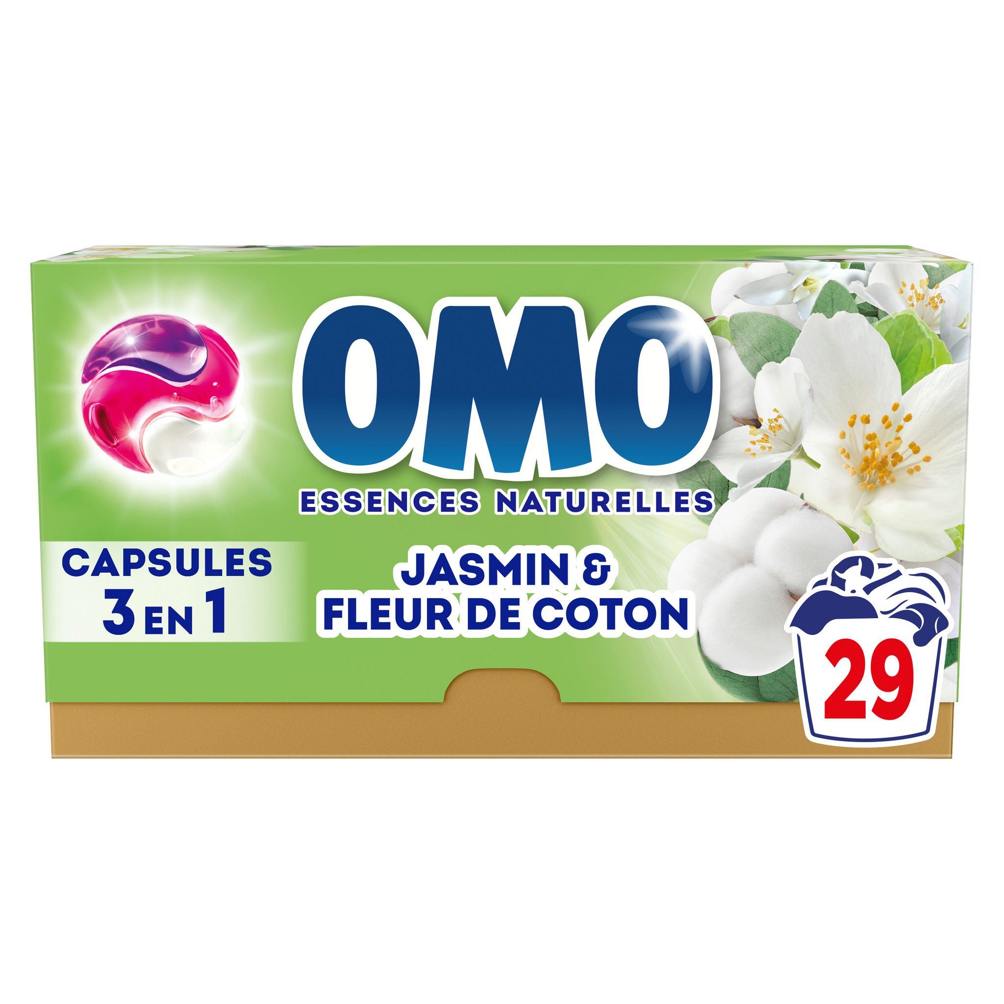 Voir la diapositive 2 : OMO Lessive capsules 3 en 1 Jasmin & Fleur de Coton 29 capsules
