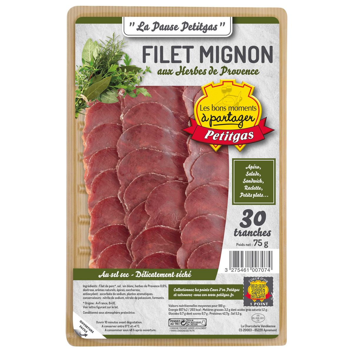 PETITGAS Filet mignon aux herbes de Provence 30 tranches 75g