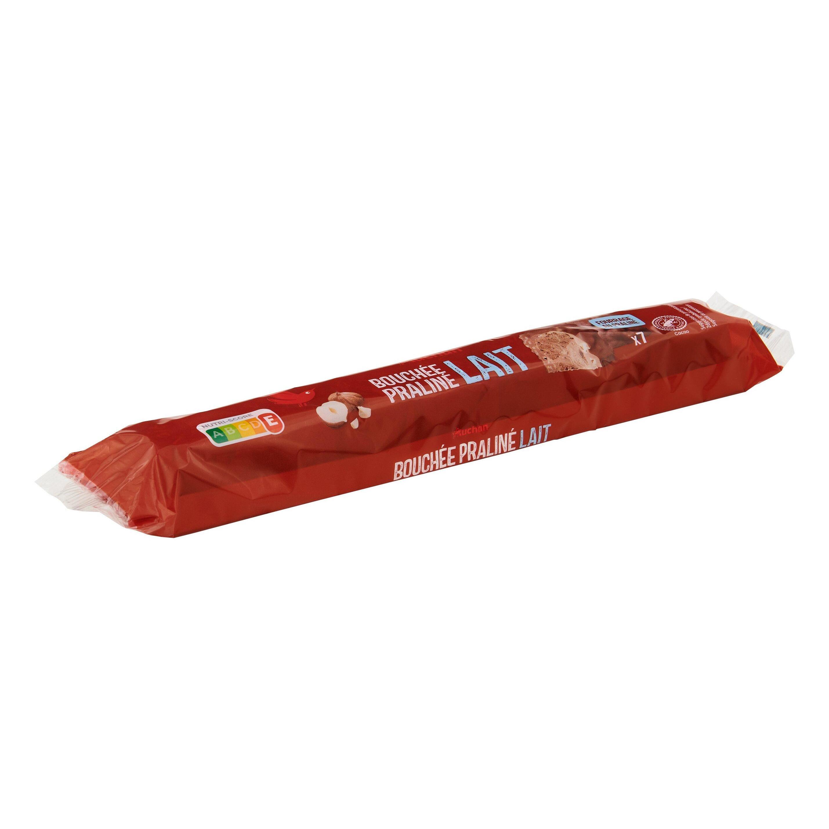 Voir la diapositive 4 : AUCHAN Rochers fourrés au praliné enrobés de chocolat au lait 7 rochers 245g
