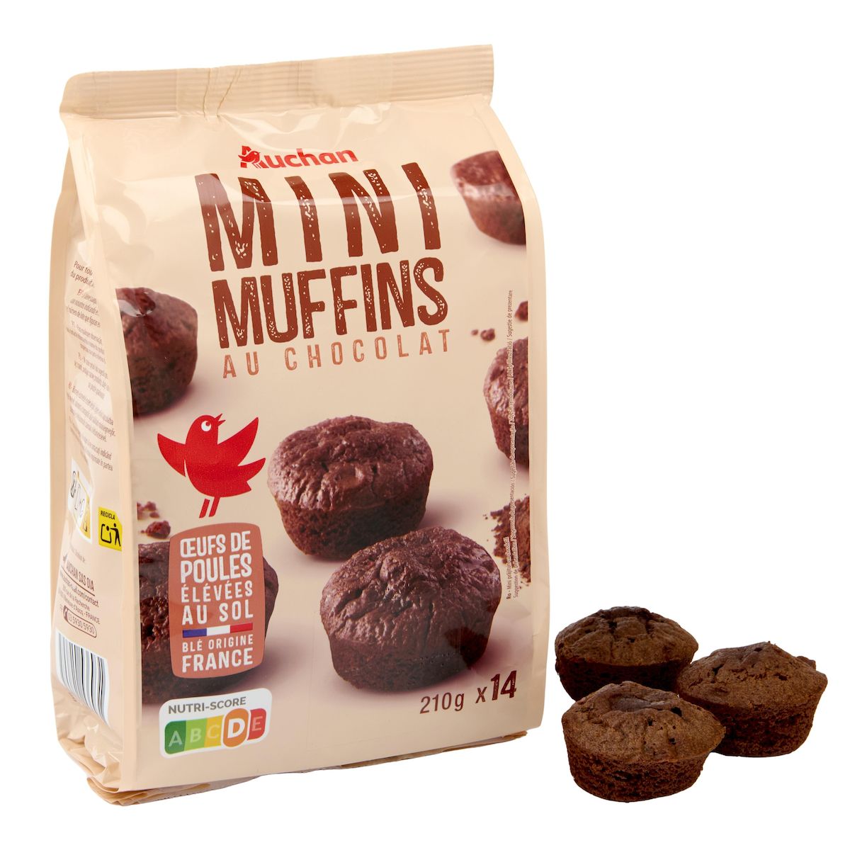AUCHAN Mini muffins au chocolat 14 muffins 210g