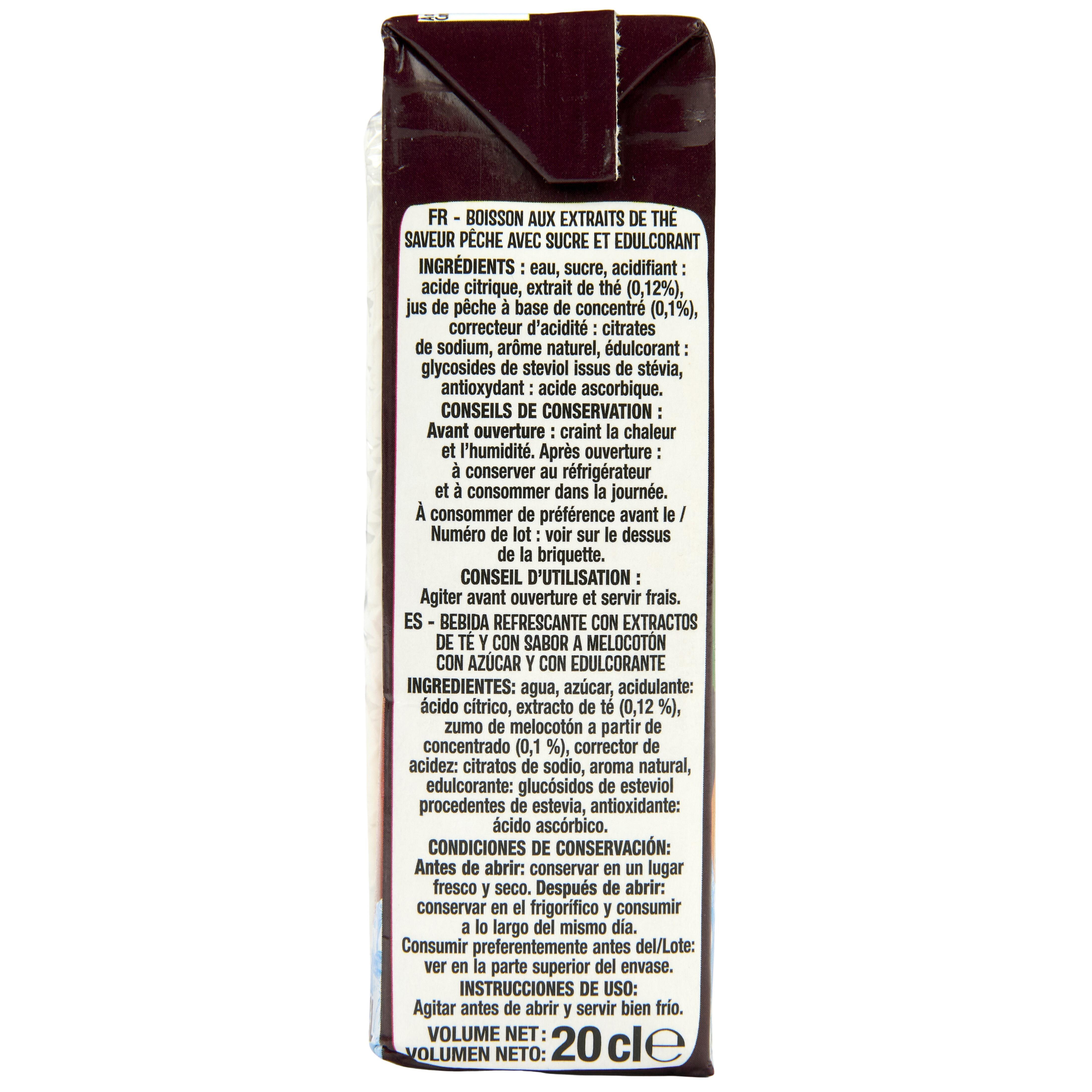 Voir la diapositive 2 : AUCHAN Thé glacé pêche en briquettes 6x20cl