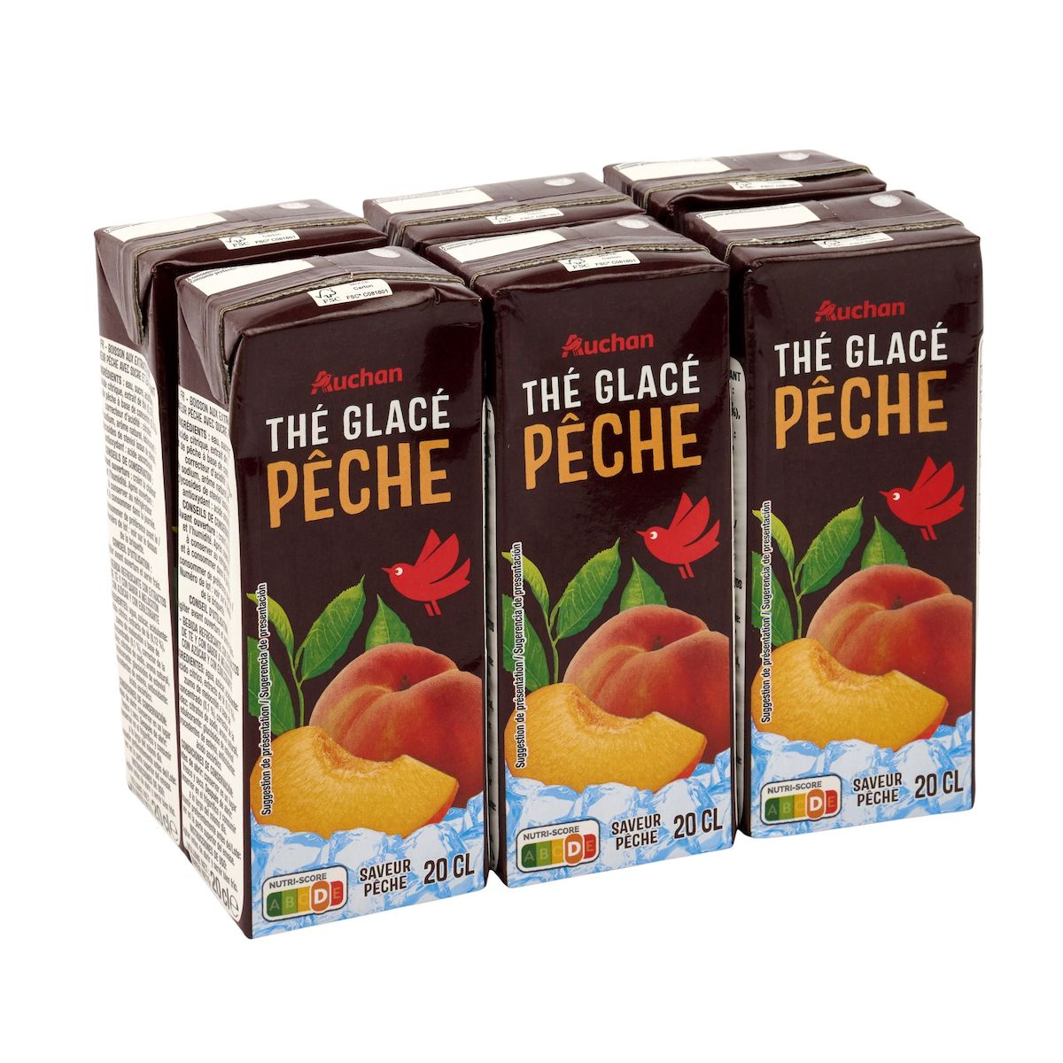 AUCHAN Thé glacé pêche en briquettes 6x20cl