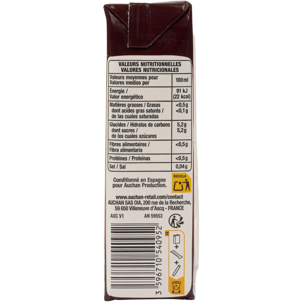 AUCHAN Thé glacé pêche en briquettes 6x20cl