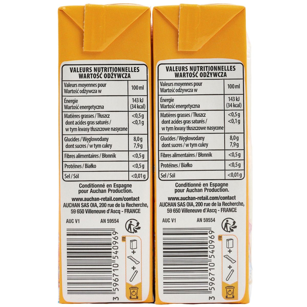 AUCHAN Boisson aux jus de fruits tropical en briquettes 6x20cl