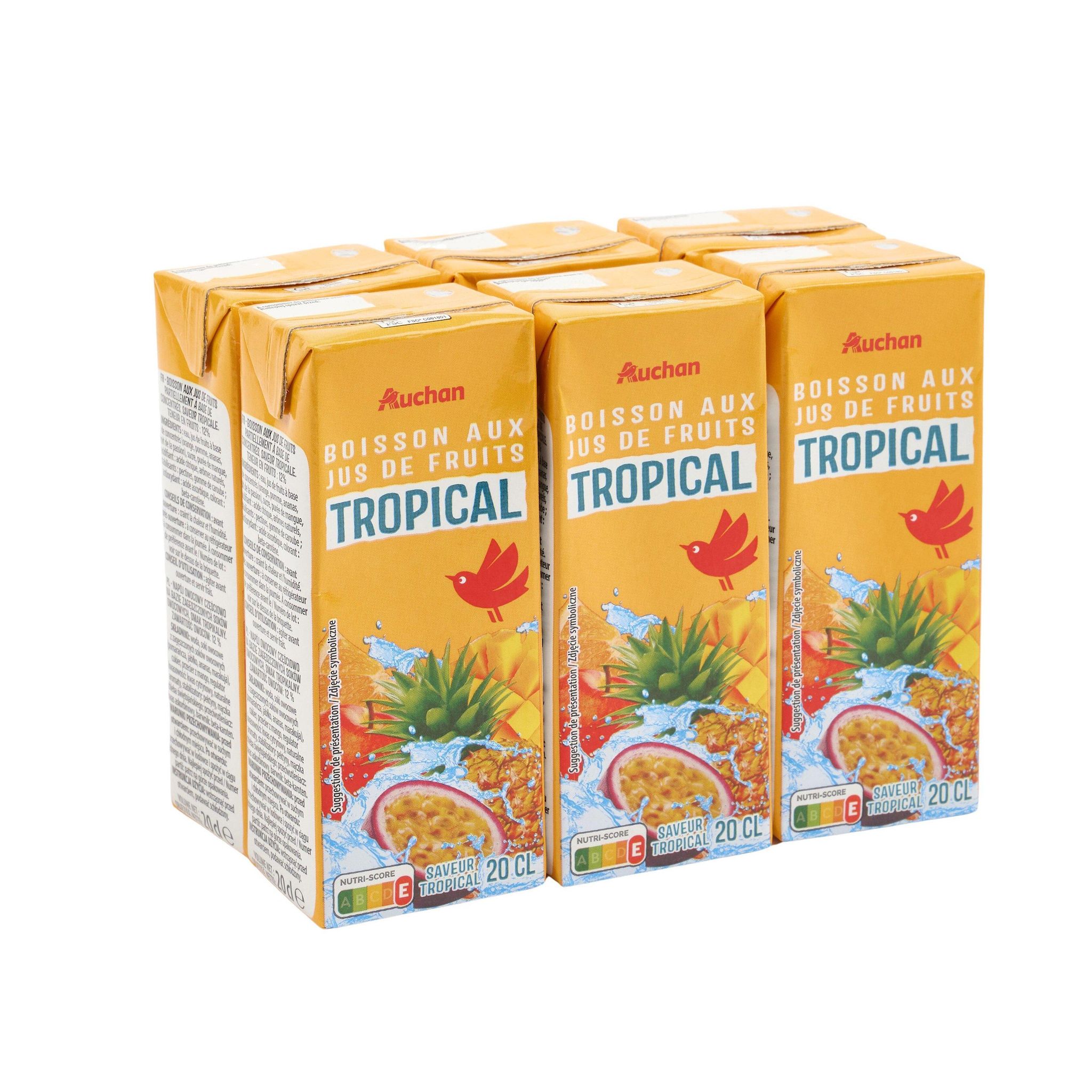 Voir la diapositive 2 : AUCHAN Boisson aux jus de fruits tropical en briquettes 6x20cl