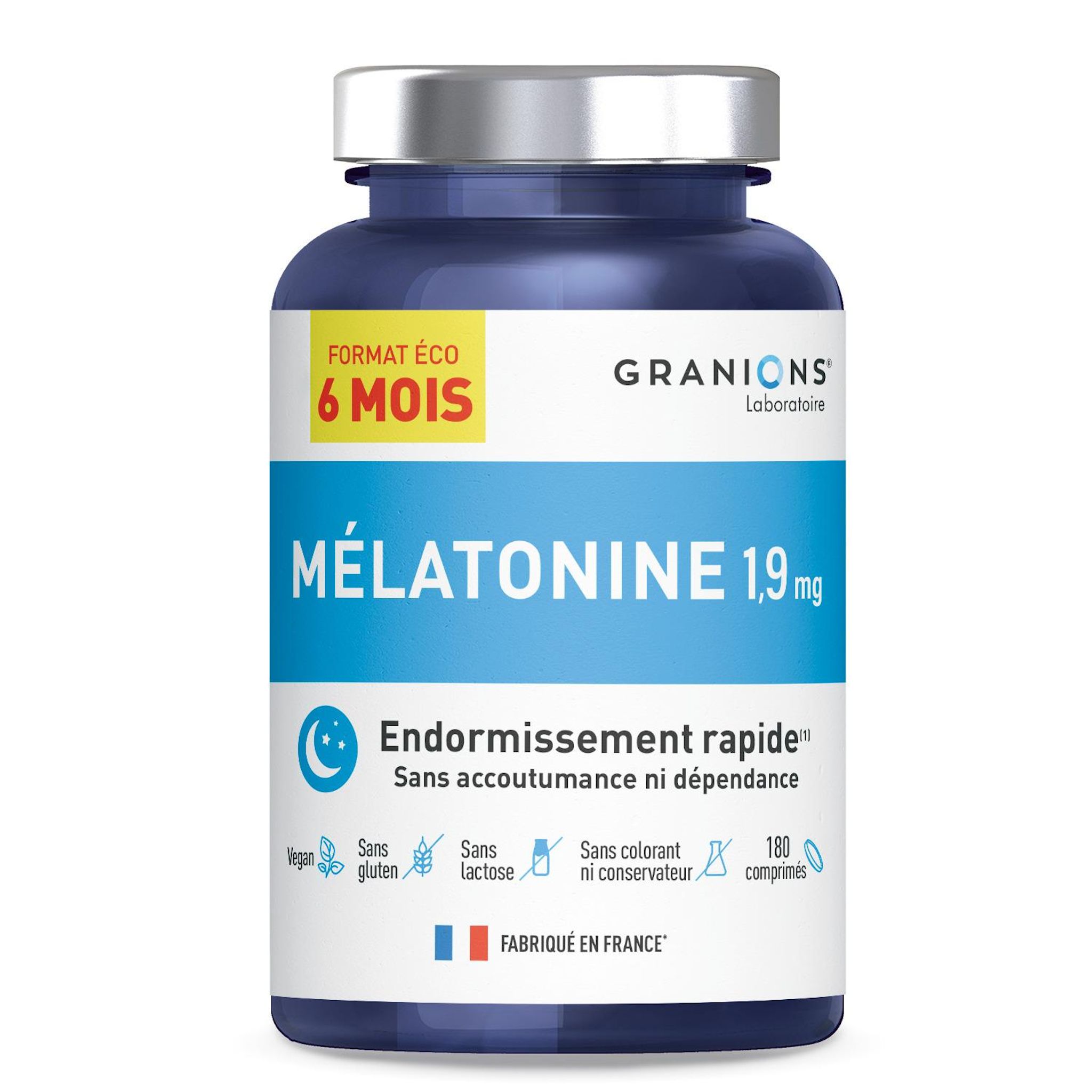 GRANIONS Complément alimentaire à la mélatonine 1.9mg endormissement rapide 180 comprimés