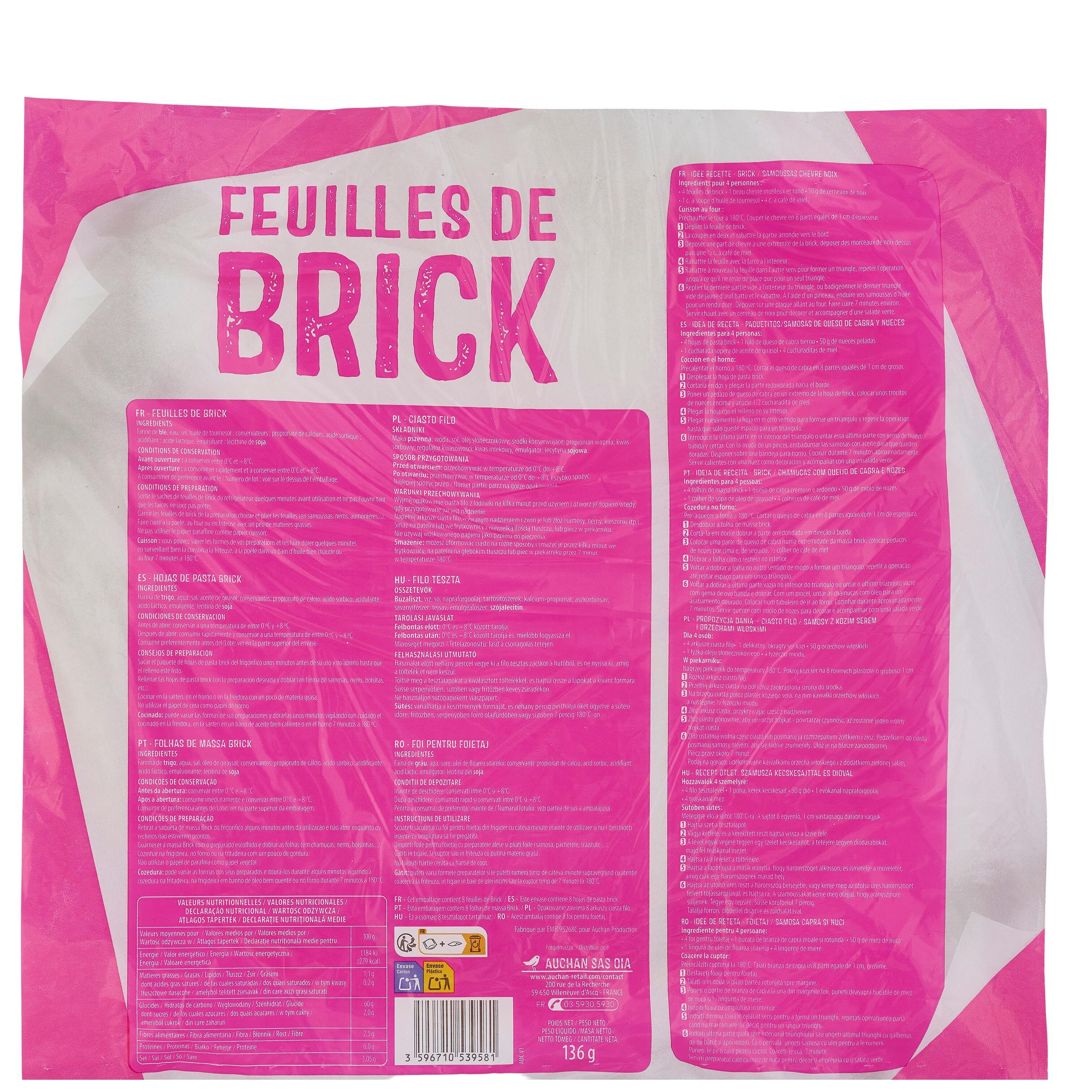 Voir la diapositive 3 : AUCHAN Feuilles de brick 8 pièces 136g