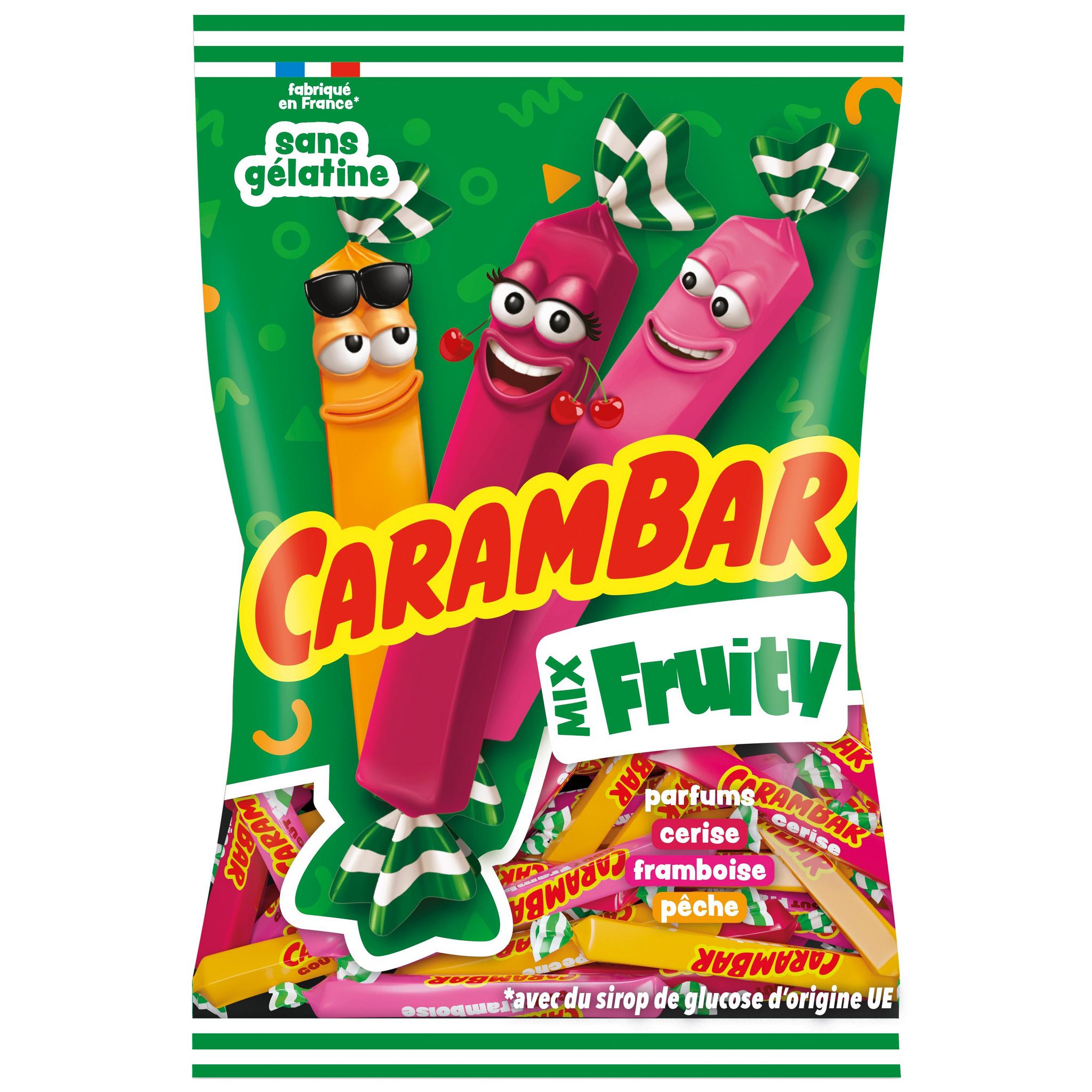 CARAMBAR Confiseries aromatisées à la cerise, framboise et pêche 380g