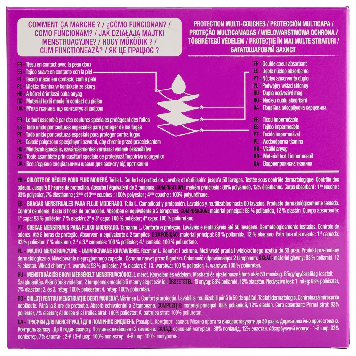 AUCHAN Culotte de règles lavable et réutilisable flux modéré taille L 40-42 1 culotte