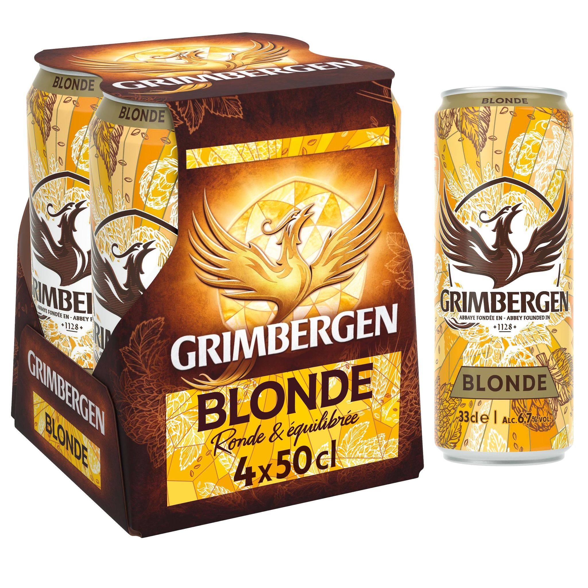 GRIMBERGEN Bière blonde ronde et équilibrée 6.7% Boîte 4x50cl