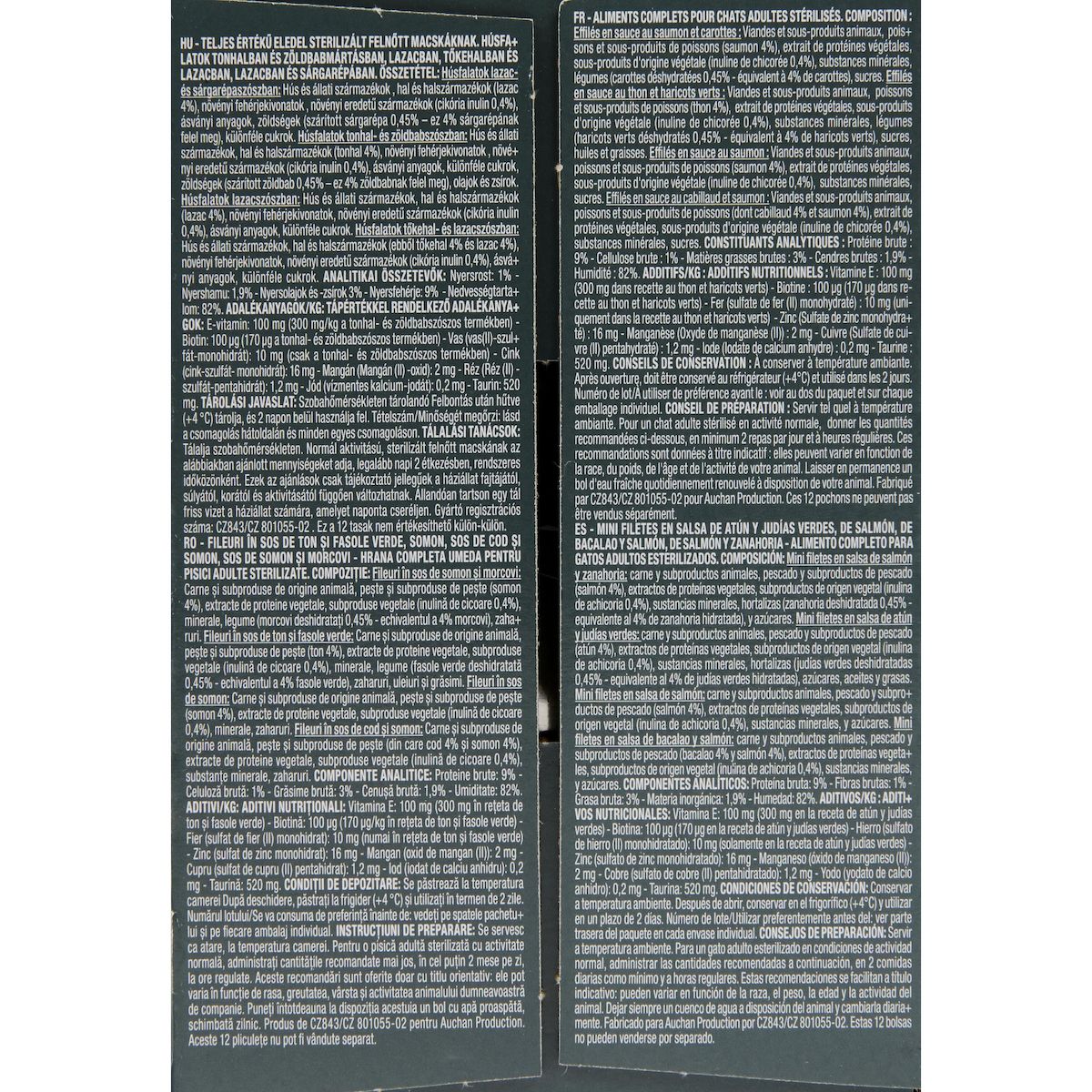 AUCHAN Sachets repas effilés en sauce poissons et légumes pour chat stérilisés 12 sachets 12x85g