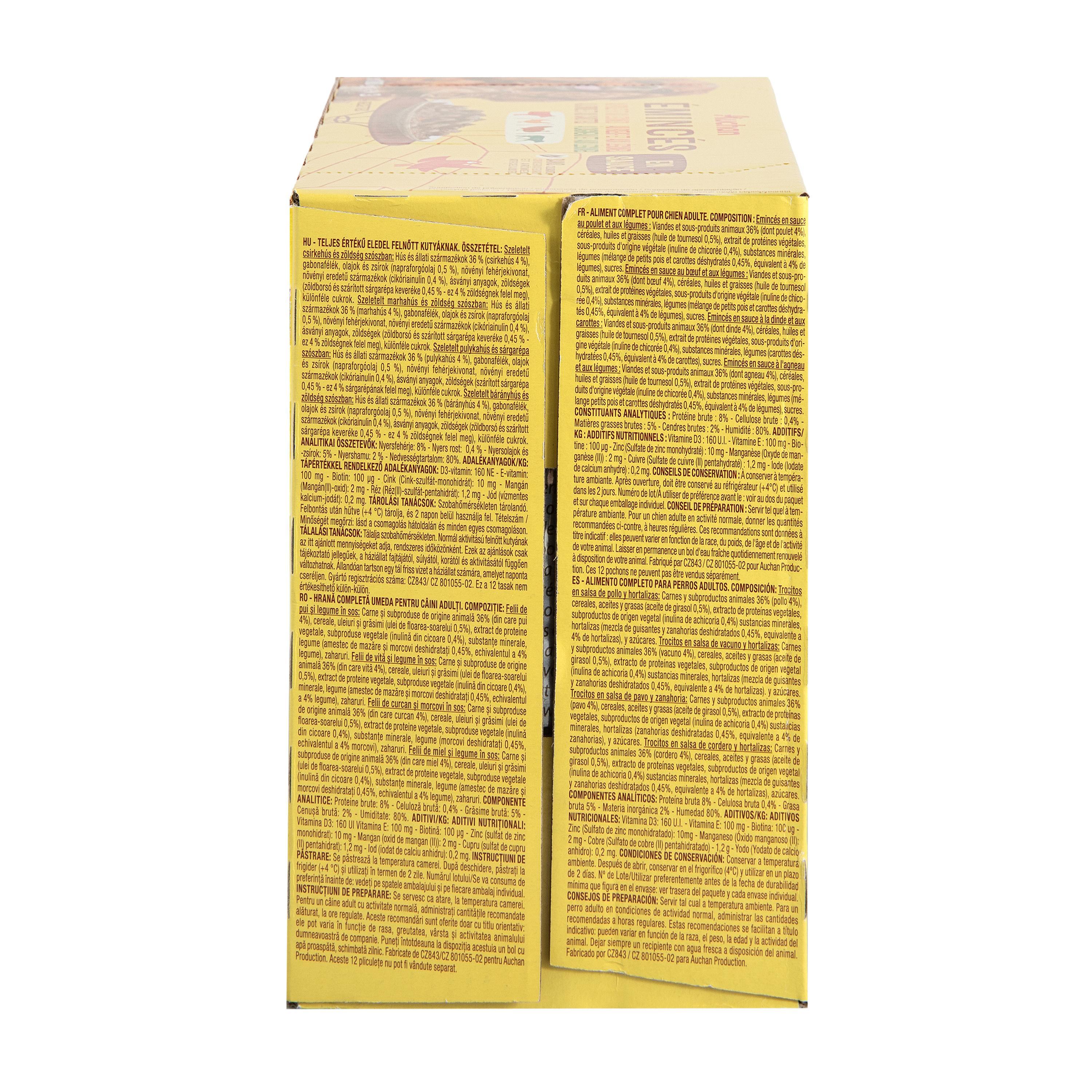Voir la diapositive 2 : AUCHAN Sachets repas émincés en sauce viandes et légumes pour chien 12 sachets 12x100g