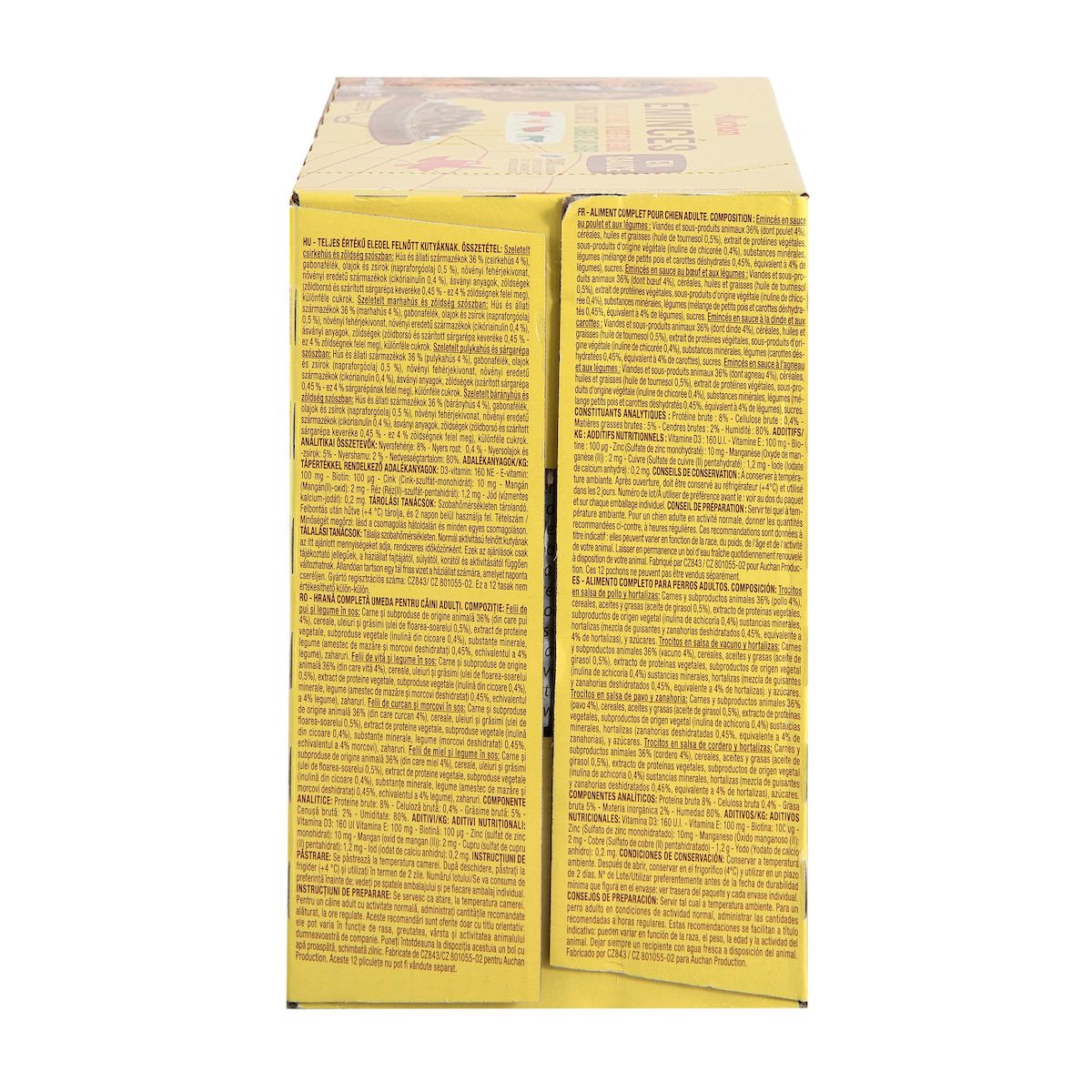 AUCHAN Sachets repas émincés en sauce viandes et légumes pour chien 12 sachets 12x100g