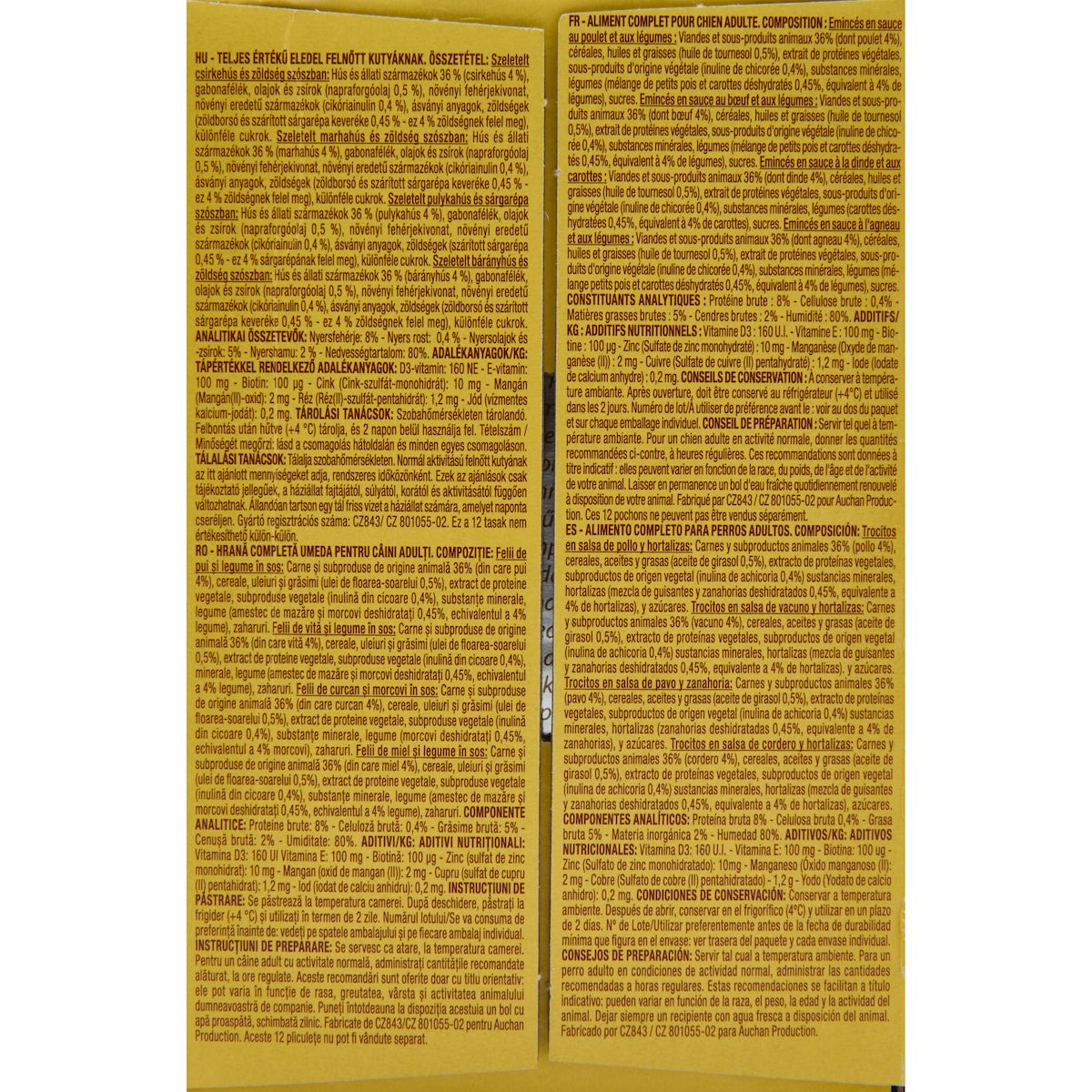 AUCHAN Sachets repas émincés en sauce viandes et légumes pour chien 12 sachets 12x100g