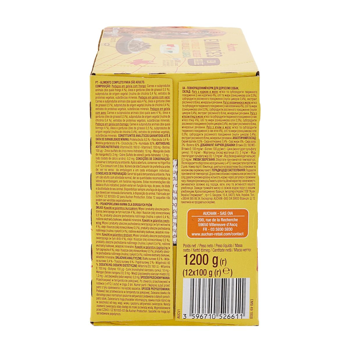 AUCHAN Sachets repas émincés en gelée viandes pour chien 12 sachets 12x100g