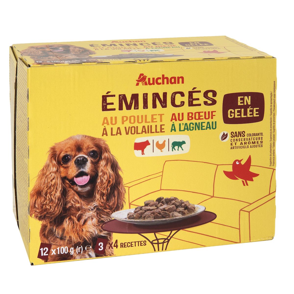 AUCHAN Sachets repas émincés en gelée viandes pour chien 12 sachets 12x100g