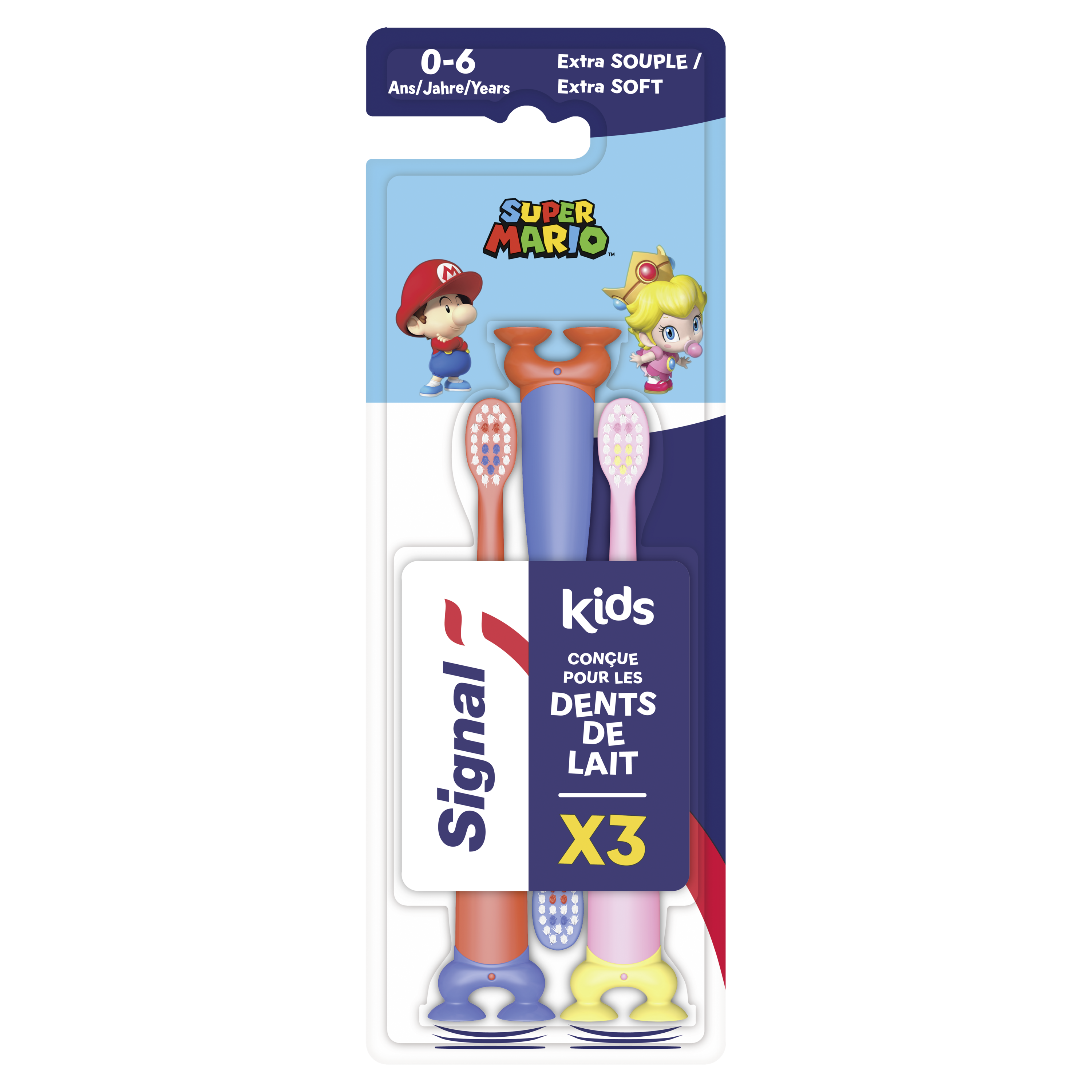 Voir la diapositive 2 : SIGNAL Brosses à dents kids Super Mario de 0 à 6 ans extra souple 3 pièces