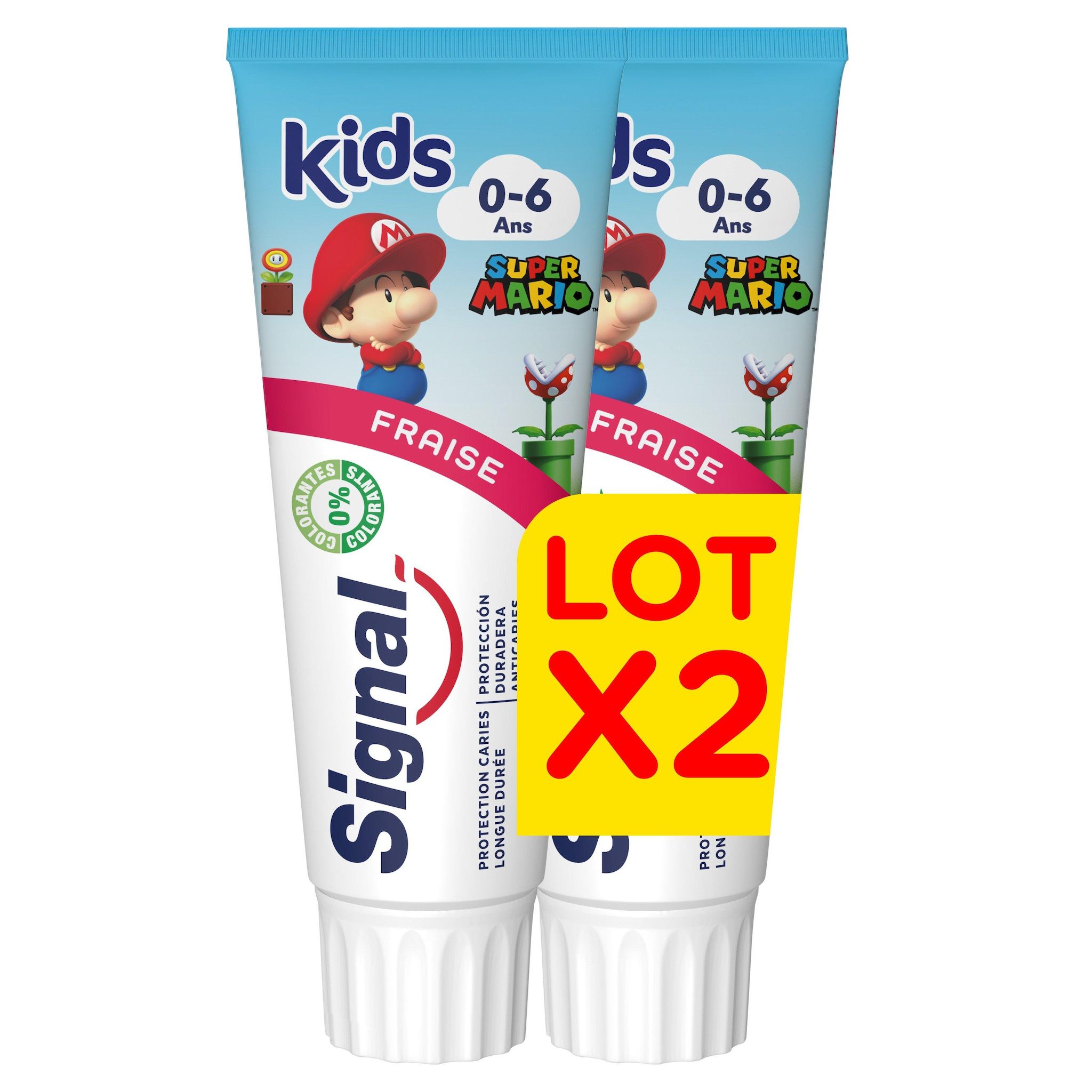 Voir la diapositive 2 : SIGNAL Dentifrice protection caries Super Mario enfant 0-6 ans parfum fraise 2x75ml