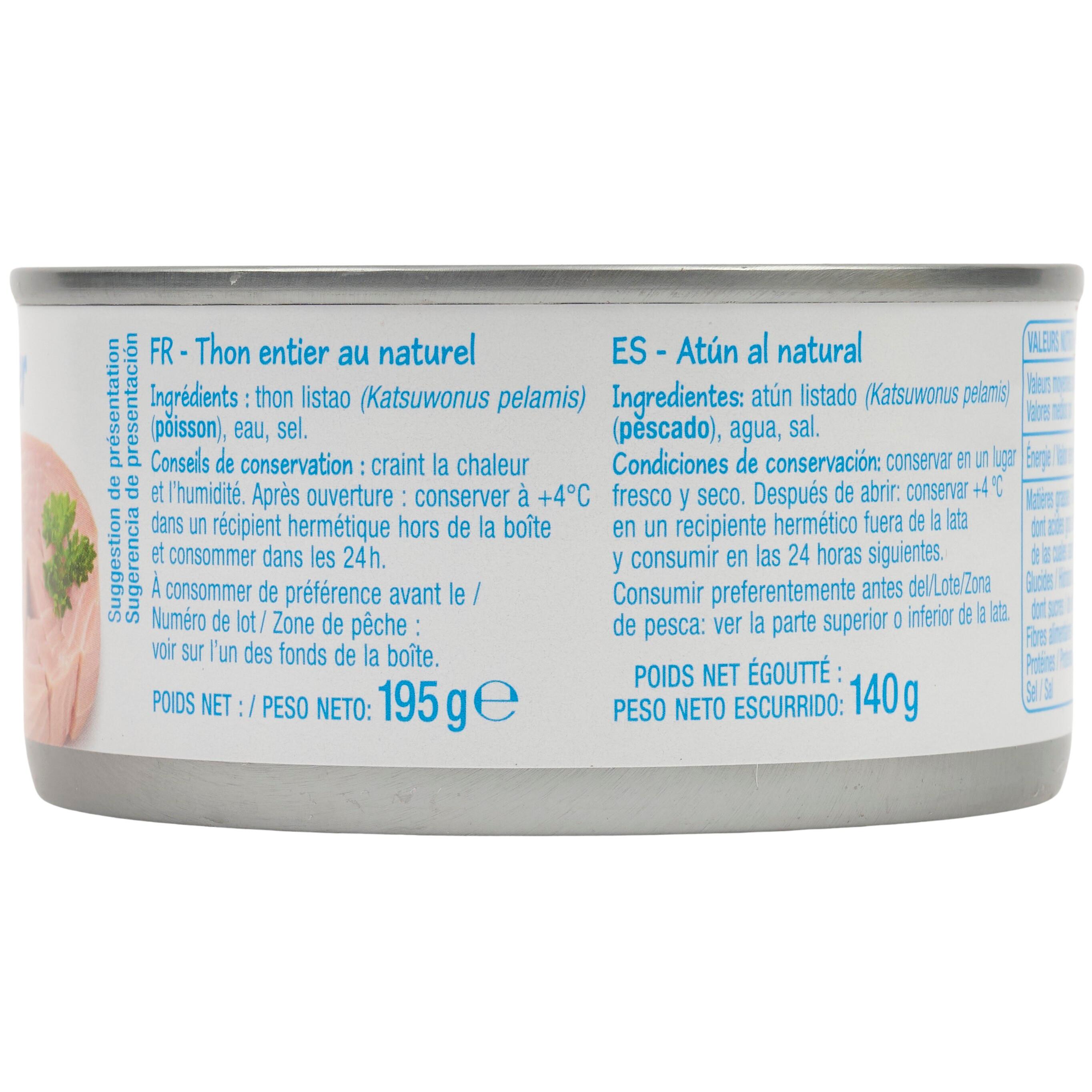 Voir la diapositive 4 : POUCE Thon entier listao naturel 140g