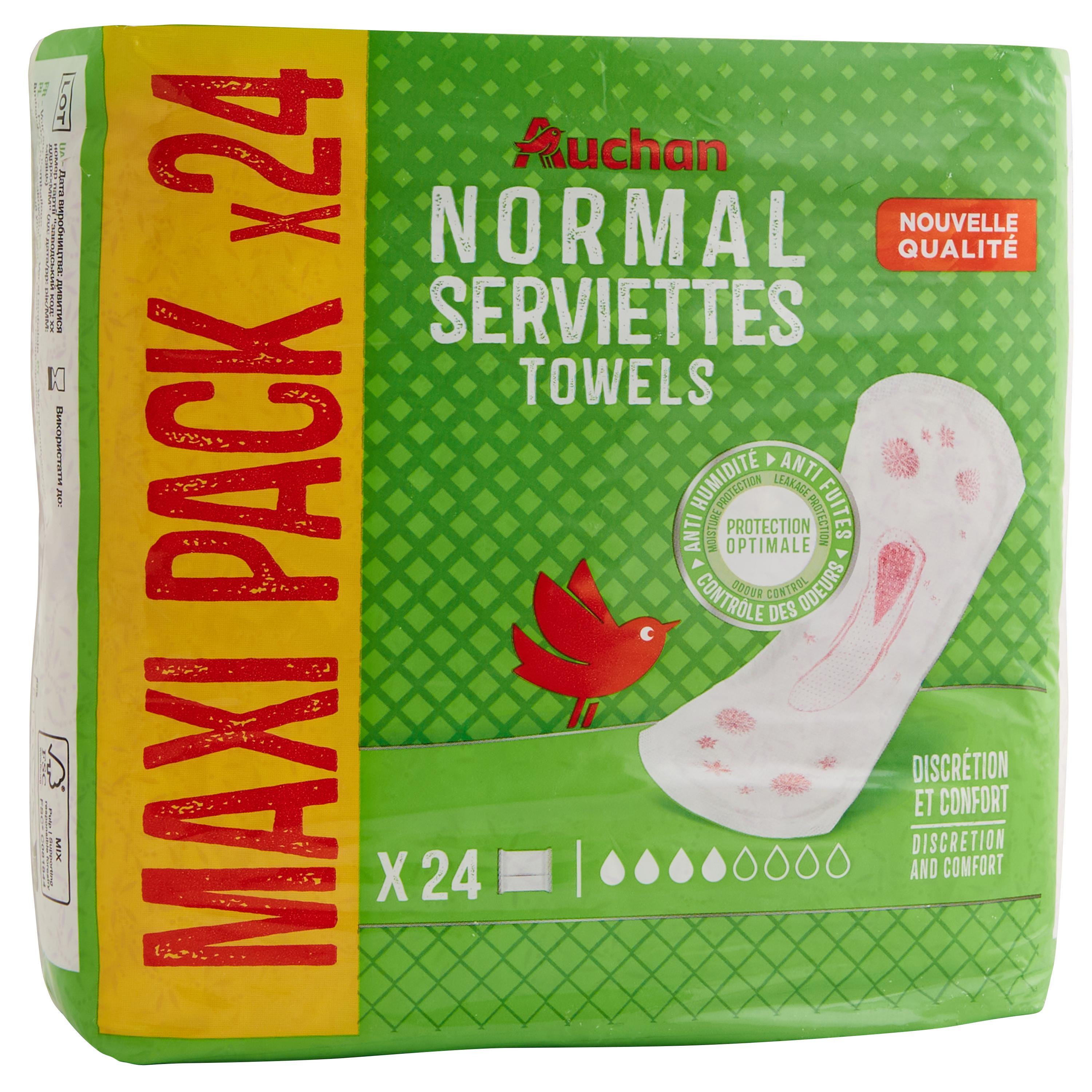 Voir la diapositive 3 : AUCHAN Serviettes hygiéniques normales 24 serviettes