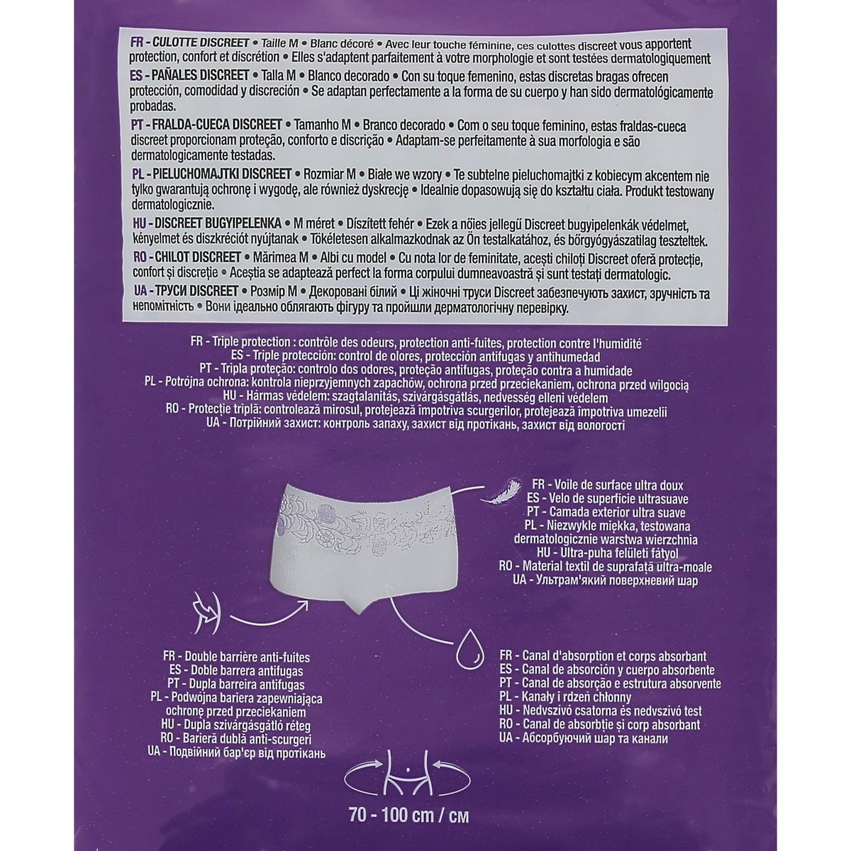 AUCHAN Culottes discreet incontinence blanc décoré taille M 70-100cm 10 culottes
