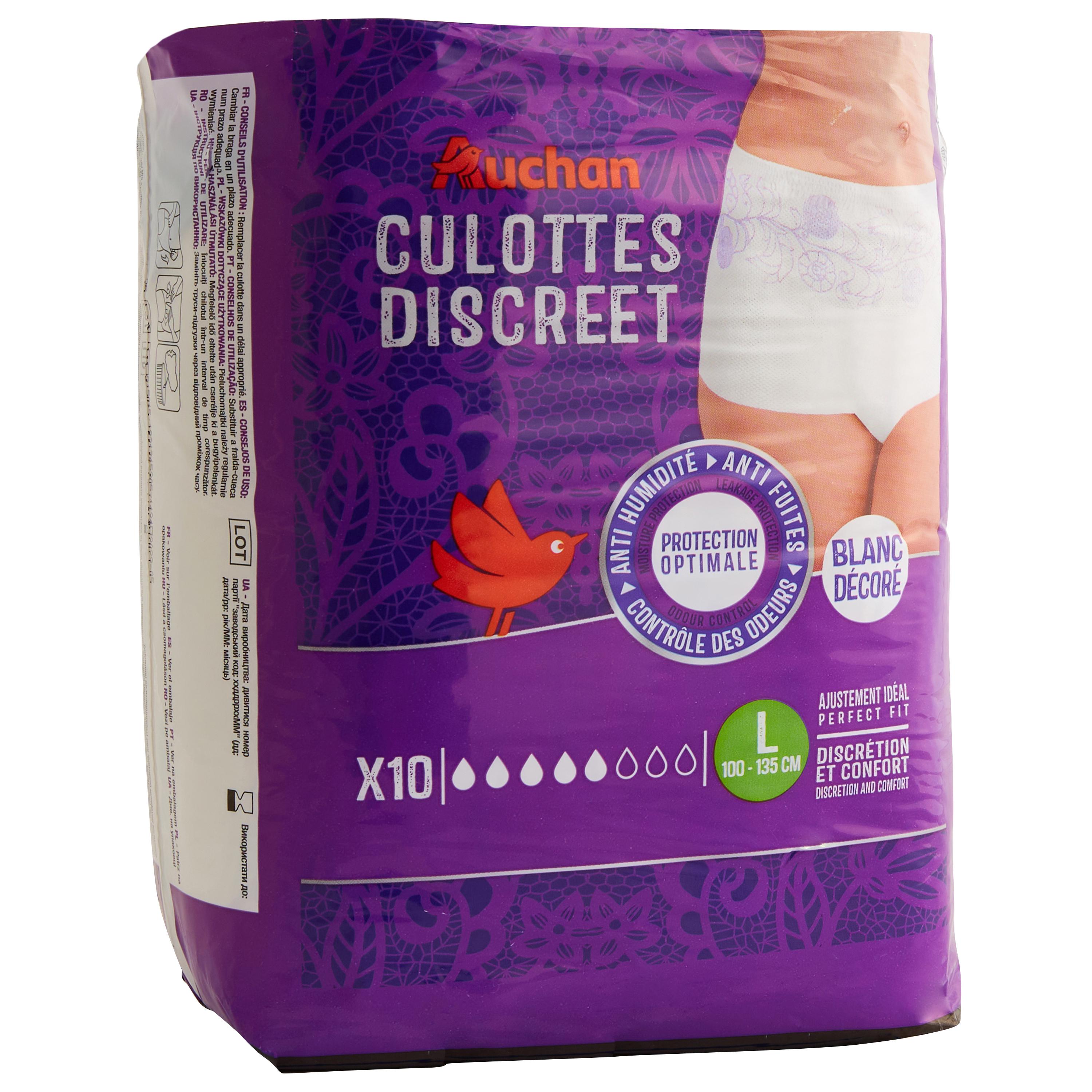 Voir la diapositive 2 : AUCHAN Culottes discreet blanc décoré taille L 10 culottes