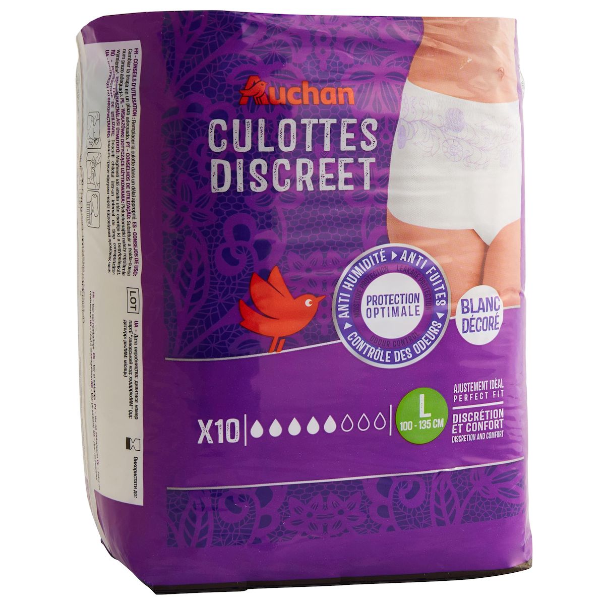 AUCHAN Culottes discreet blanc décoré taille L 10 culottes