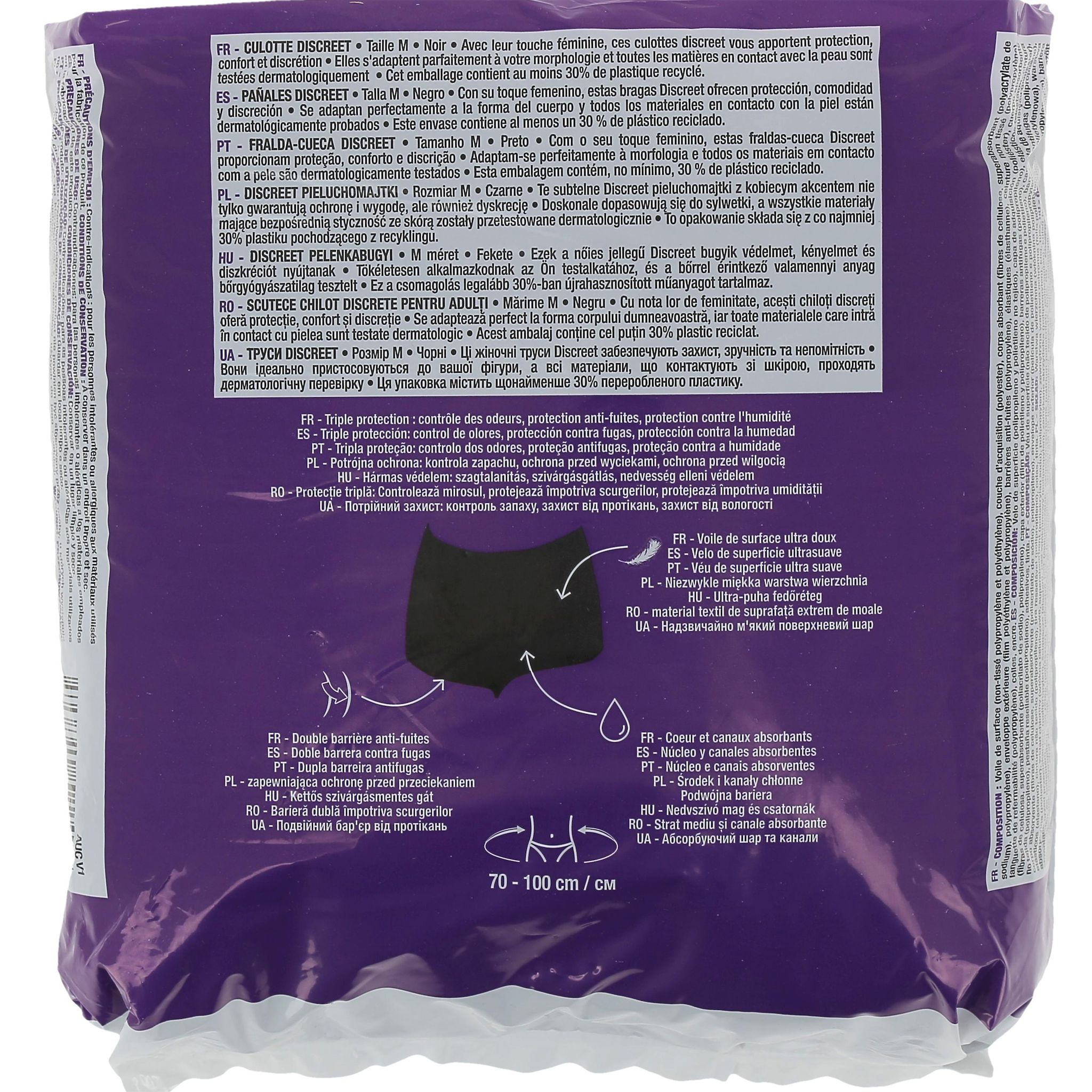 Voir la diapositive 3 : AUCHAN Culottes discreet incontinence noir taille M 70 - 100 cm 10 culottes