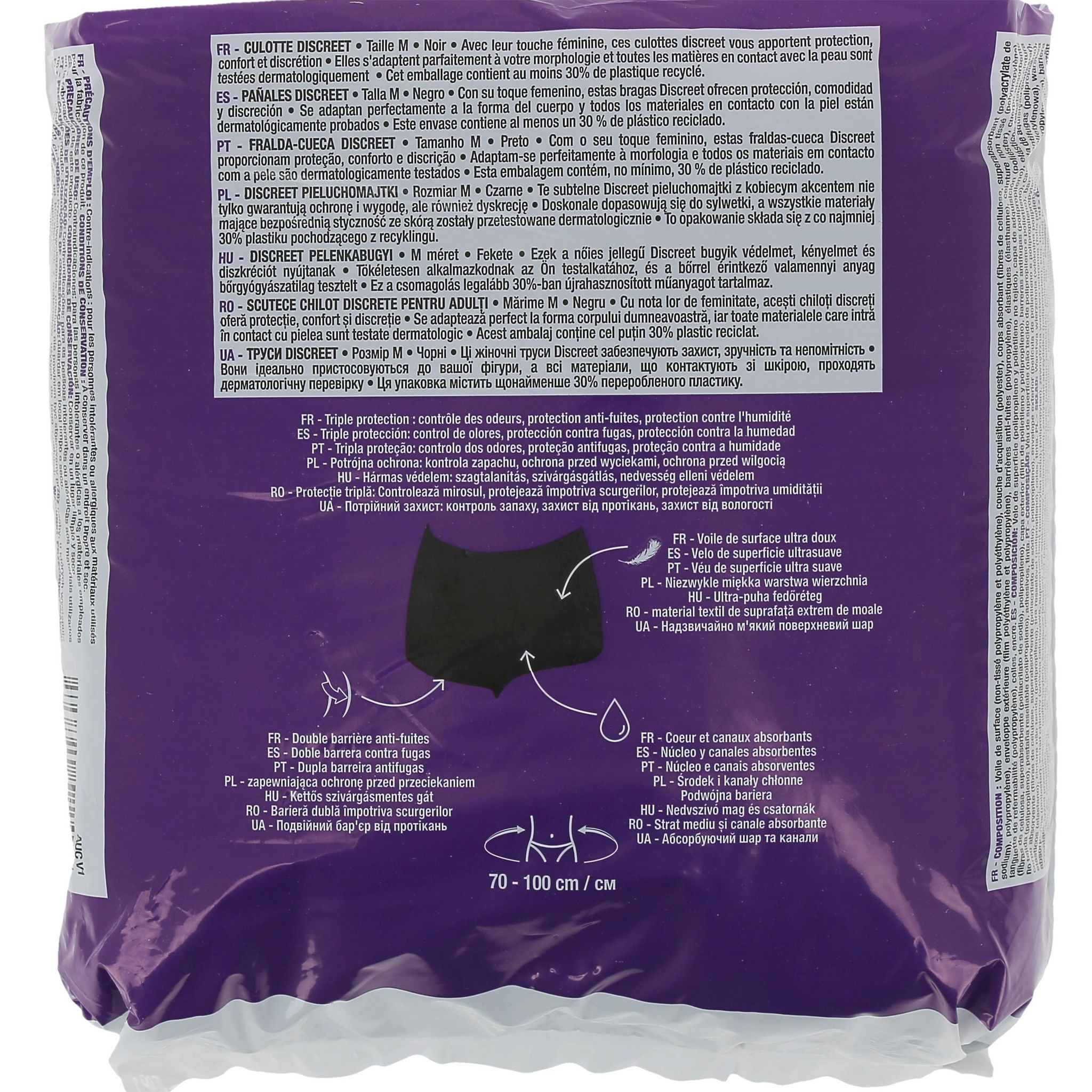 Voir la diapositive 4 : AUCHAN Culottes discreet incontinence noir taille M 70 - 100 cm 10 culottes