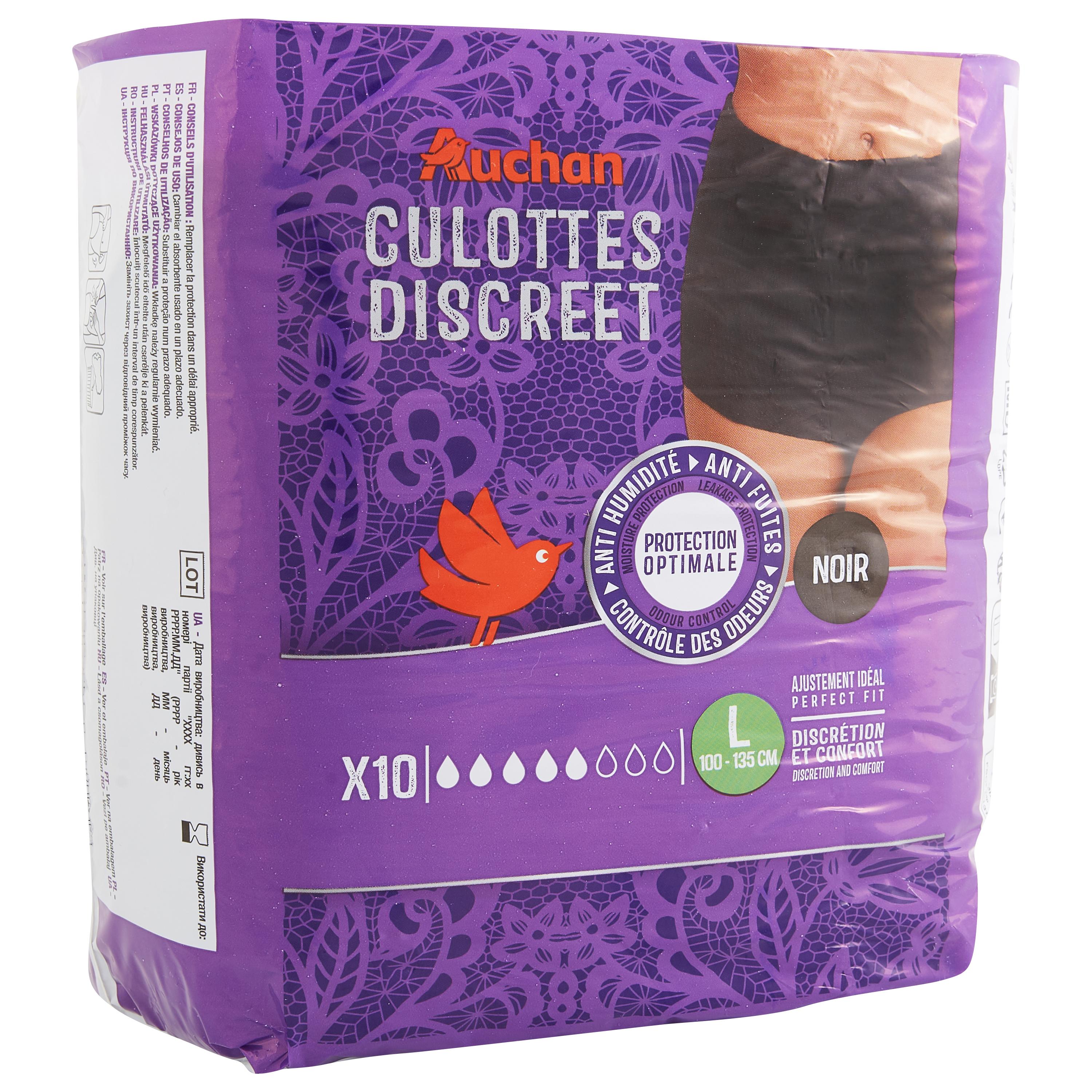 Voir la diapositive 2 : AUCHAN Culottes discreet anti-fuites protection optimale noir taille L 10 culottes