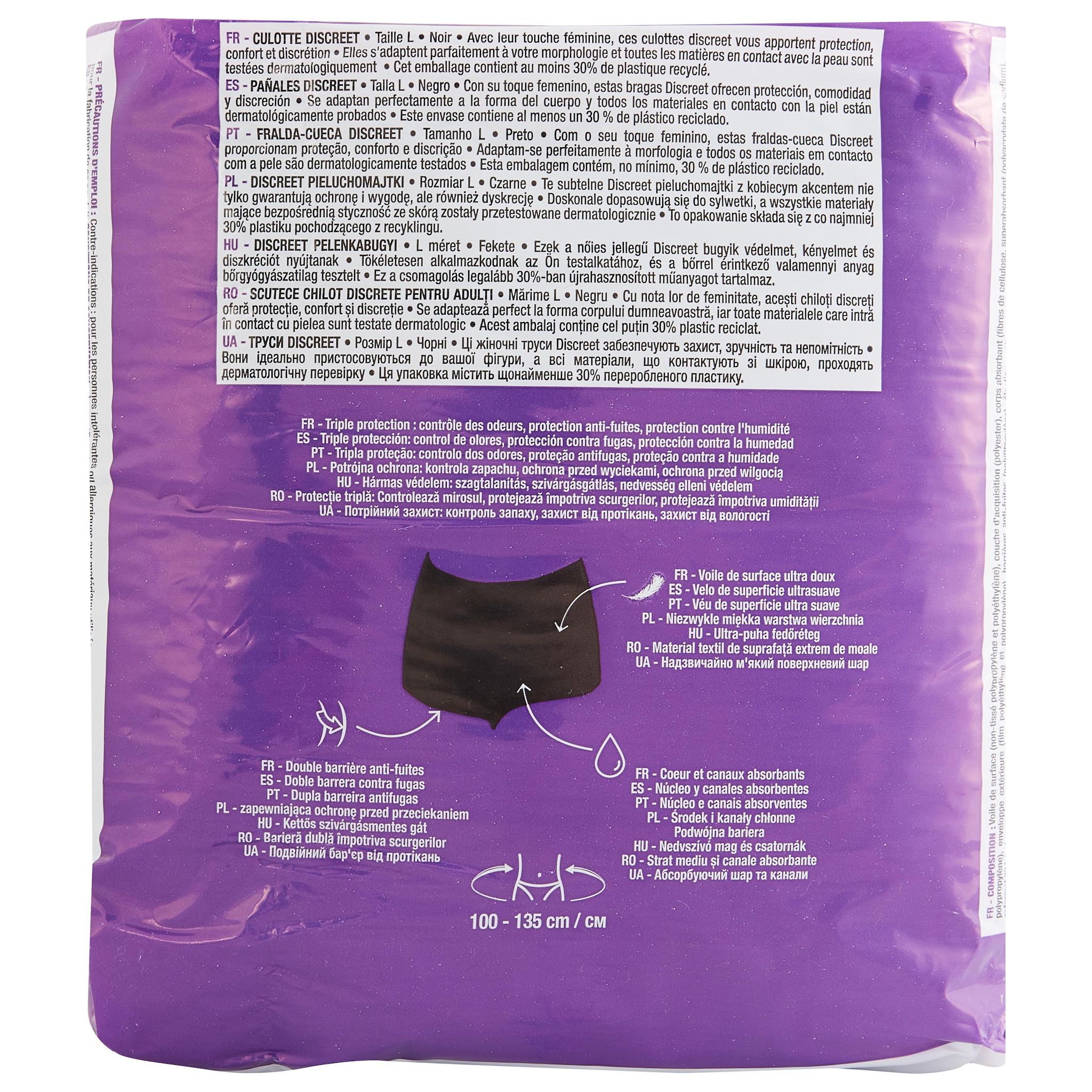 Voir la diapositive 2 : AUCHAN Culottes discreet anti-fuites protection optimale noir taille L 10 culottes