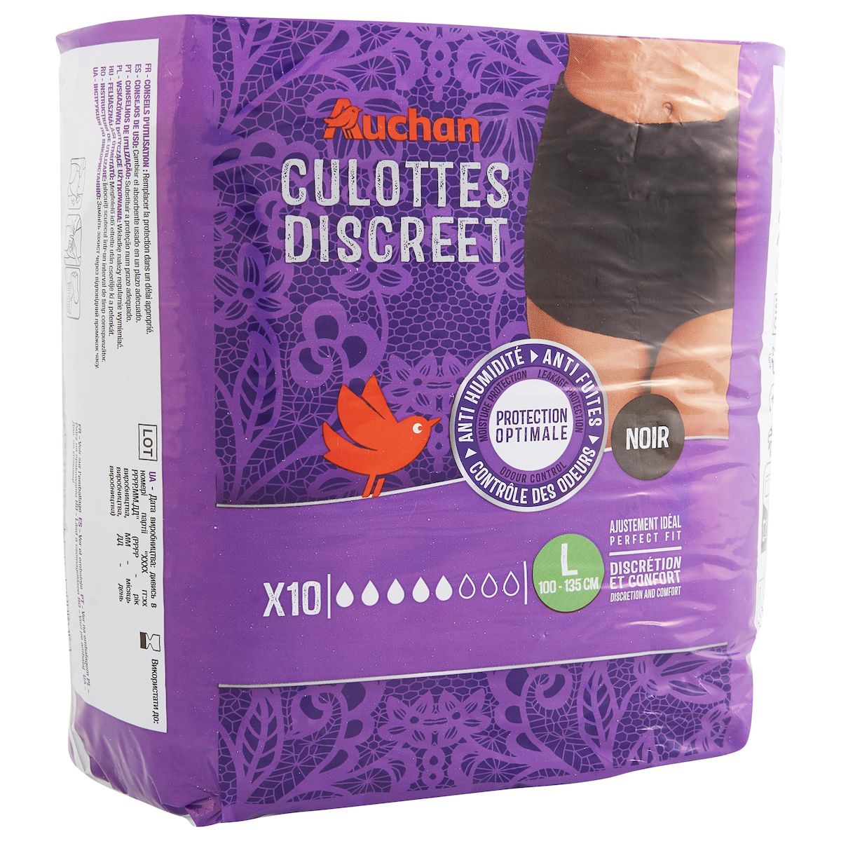 AUCHAN Culottes discreet anti-fuites protection optimale noir taille L 10 culottes