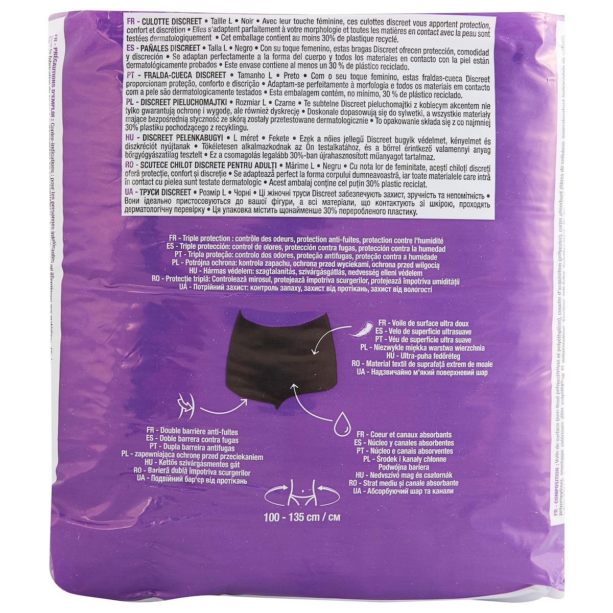 AUCHAN Culottes discreet anti-fuites protection optimale noir taille L 10 culottes