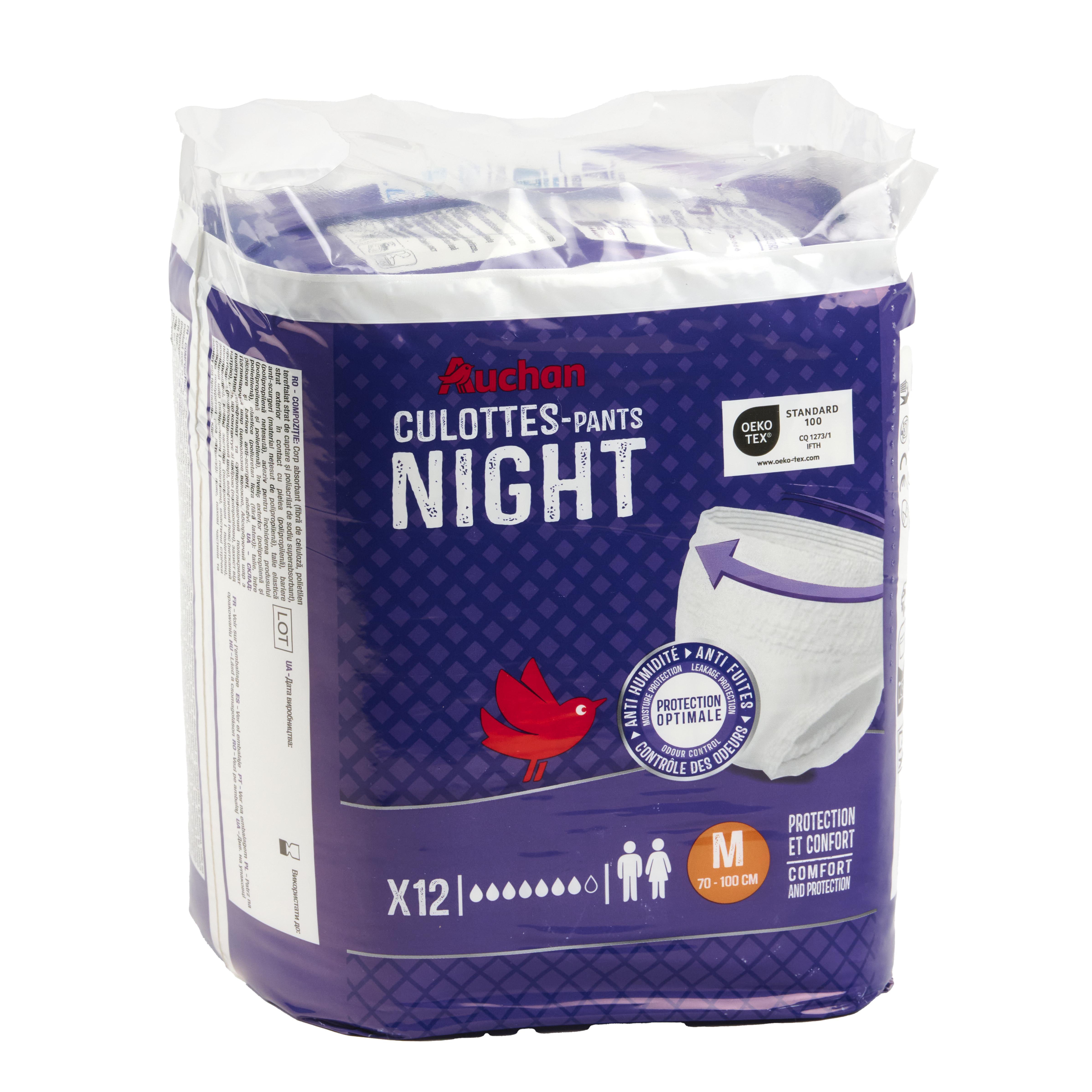 Voir la diapositive 4 : AUCHAN Couches culottes nuit taille M (70-100cm) 12 couches culottes