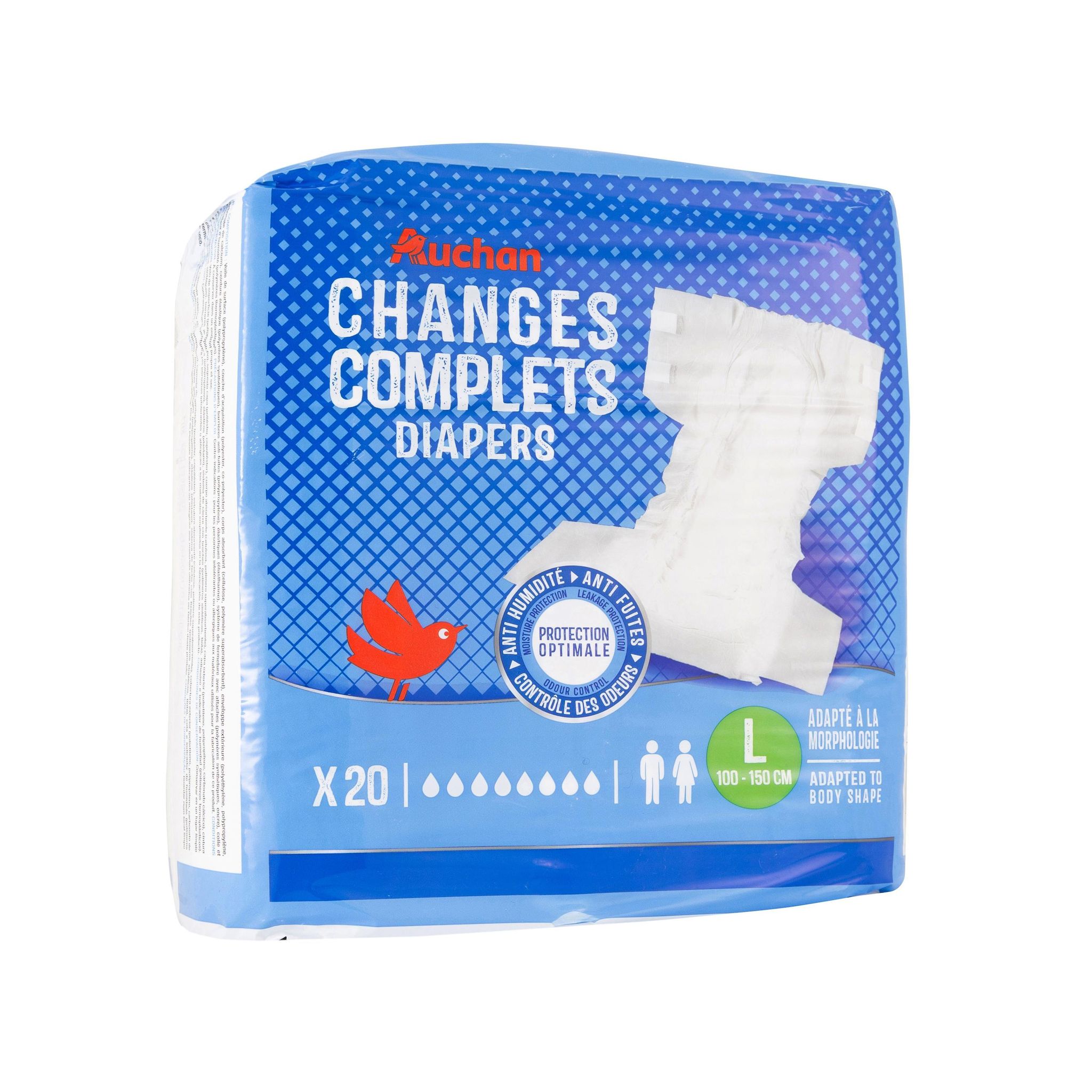 Voir la diapositive 2 : AUCHAN Changes complets protection optimale anti-fuites taille L 20 pièces