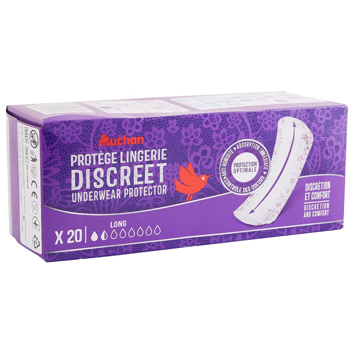 AUCHAN Protège lingerie discrétion et confort long 20 protèges lingeries