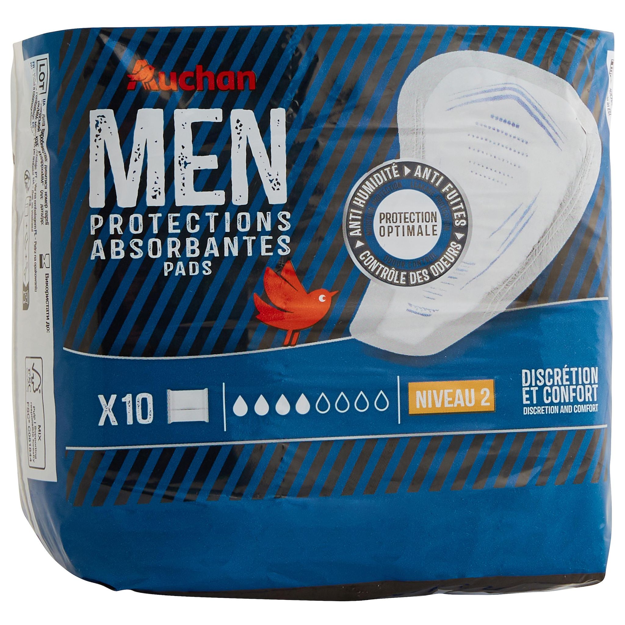 Voir la diapositive 3 : AUCHAN Men protections absorbantes niveau 2 10 pièces