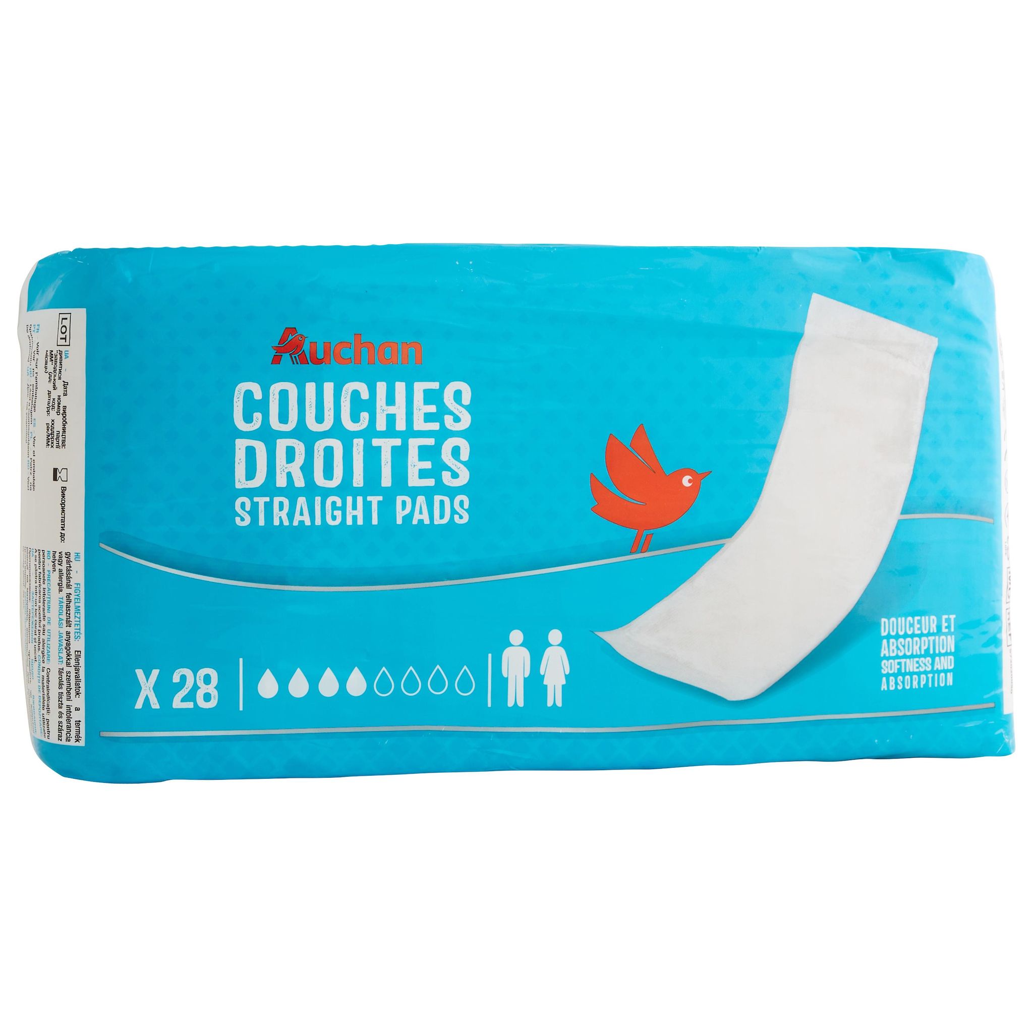 Voir la diapositive 4 : AUCHAN Couches droites pour incontinence adulte 28 couches