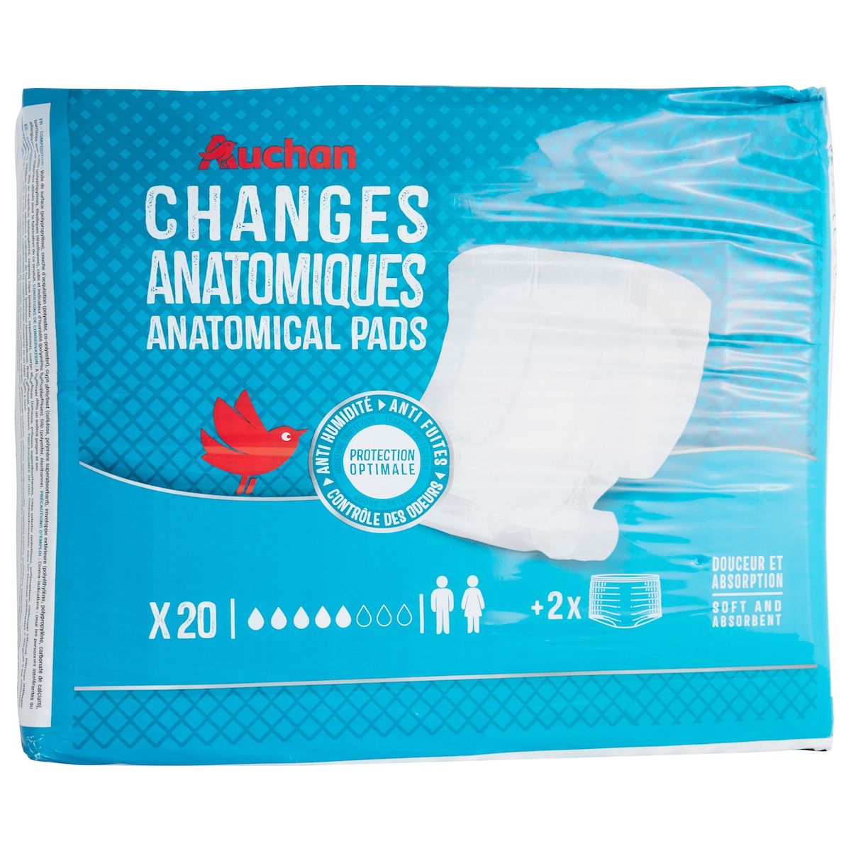 AUCHAN Changes anatomiques protection optimale 20 changes + 2 slips