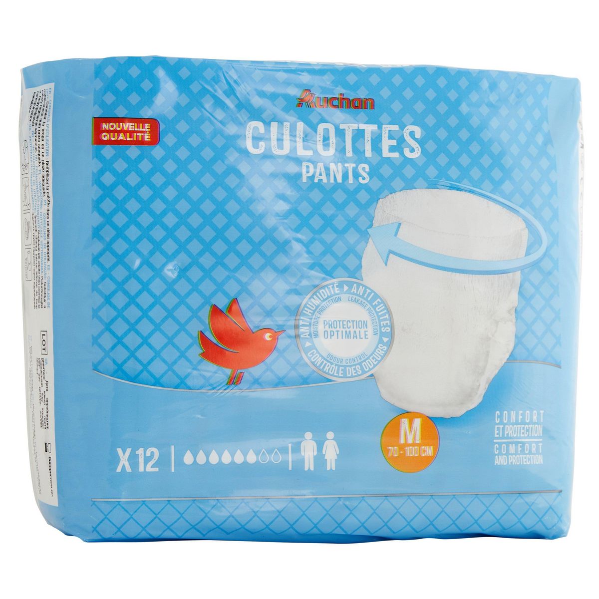 AUCHAN Culottes incontinence jour taille M 70-100cm 12 culottes